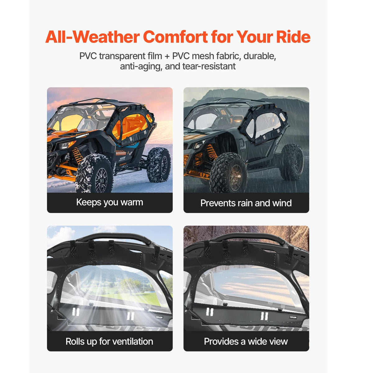 Cab Enclosure Upper Doors, Compatible with Can-Am Maverick X3 2-Seater 2017-2025, Soft Upper Doors, Windproof Upgraded Zipper UTV Soft Side Window Kit, Work with Side Mirrors and Windshields