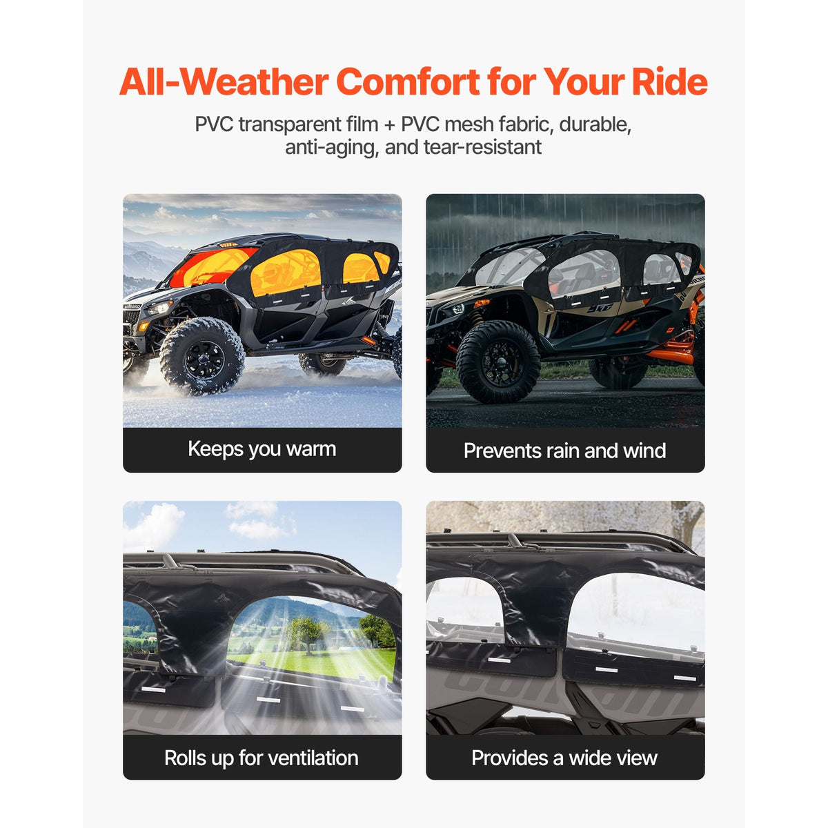 Cab Enclosure Upper Doors, Compatible with Can-Am Maverick X3 MAX 4-Seater 2017-2024, Soft Upper Doors, Windproof Upgraded Zipper UTV Soft Side Window Kit, Work with Roof and Partial Windshields