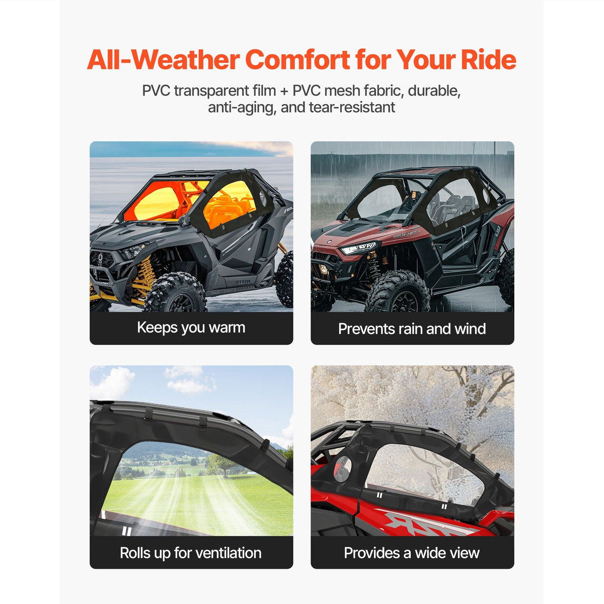 Cab Enclosure Upper Doors, Compatible with Polaris RZR PRO XP/Turbo R 2020-2024, Soft Upper Doors, Windproof Upgraded Zipper UTV Soft Side Window Kit, Work with Side Mirrors and Windshields