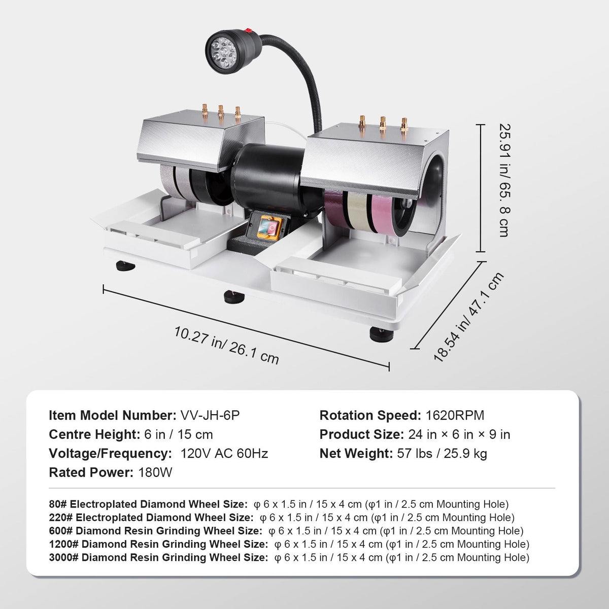 Cabbing Machine, 6" 1/4HP 1800rpm Efficient, Lapidary Rock Grinder Polisher With Lamp & Water Pump, Gem Faceting Machine, Rock Grinding Machine for Gem Jade Stone, Create Cabochons for Necklaces