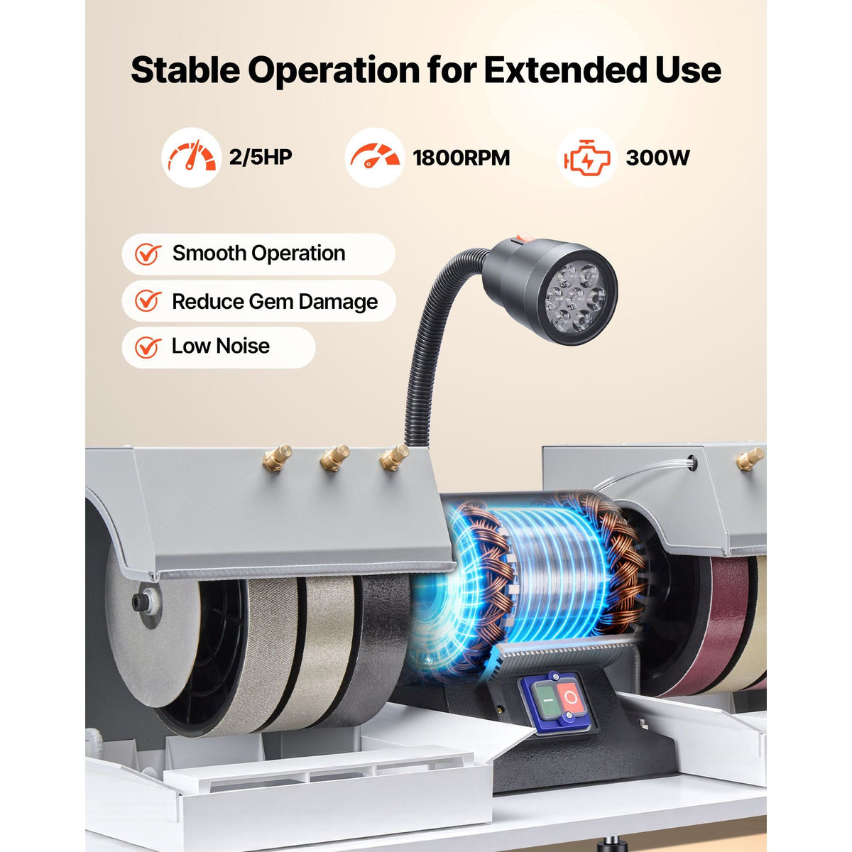 Cabbing Machine, 8" 3/4 HP 1800 RPM Efficient, Lapidary Rock Grinder Polisher With Diamond and Resin Wheels, LED Lamp, Water System, Lapidary Equipment for Gemstone Grinding, Stone Polishing