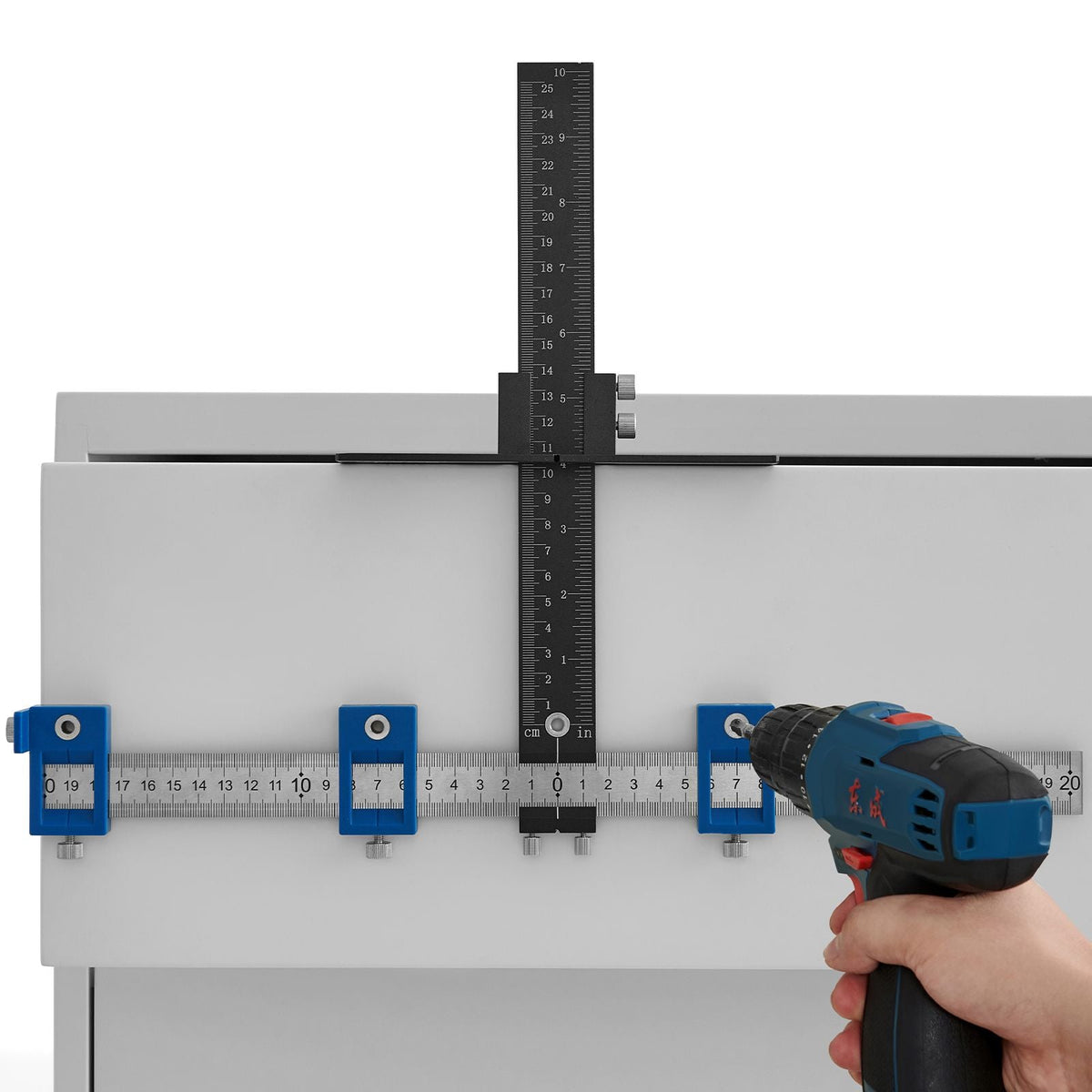Cabinet Hardware Jig, Aluminum Alloy and Stainless Steel Cabinet Handle Jig with Center Punch, Adjustable Cabinet Hardware Template for Installation of Door Drawer Front Knobs Handles and Pulls