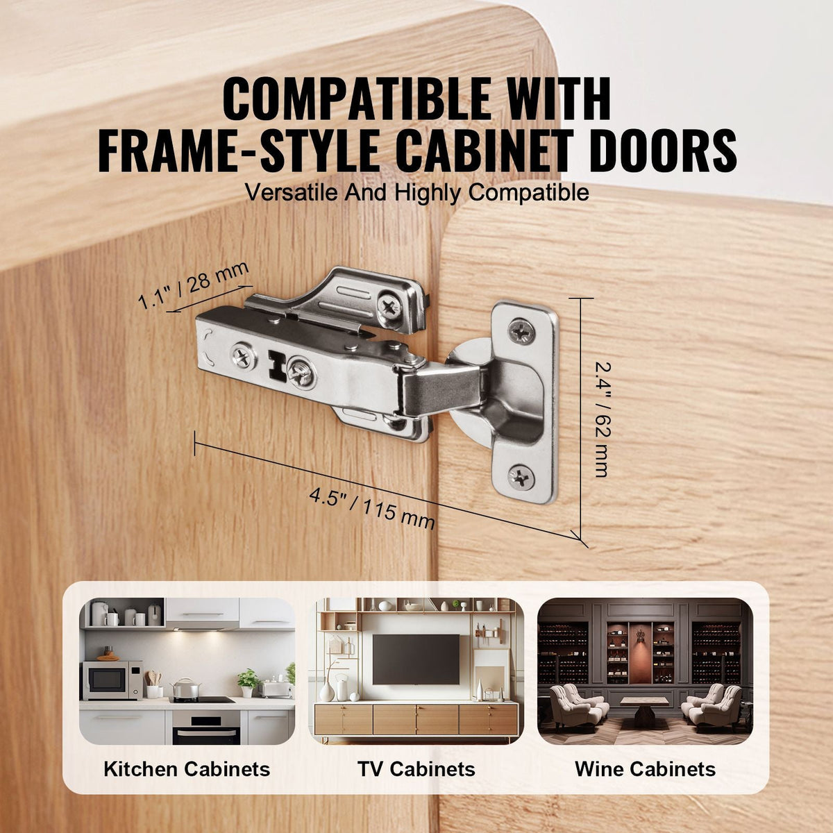 Cabinet Hinges, 50 Packs Full Overlay Kitchen Cabinet Door Hinges, 100 Degree Opening Angel Soft Close Concealed Cupboard Hinges for Framed + Frameless Cabinet Type, with Mounting Screws