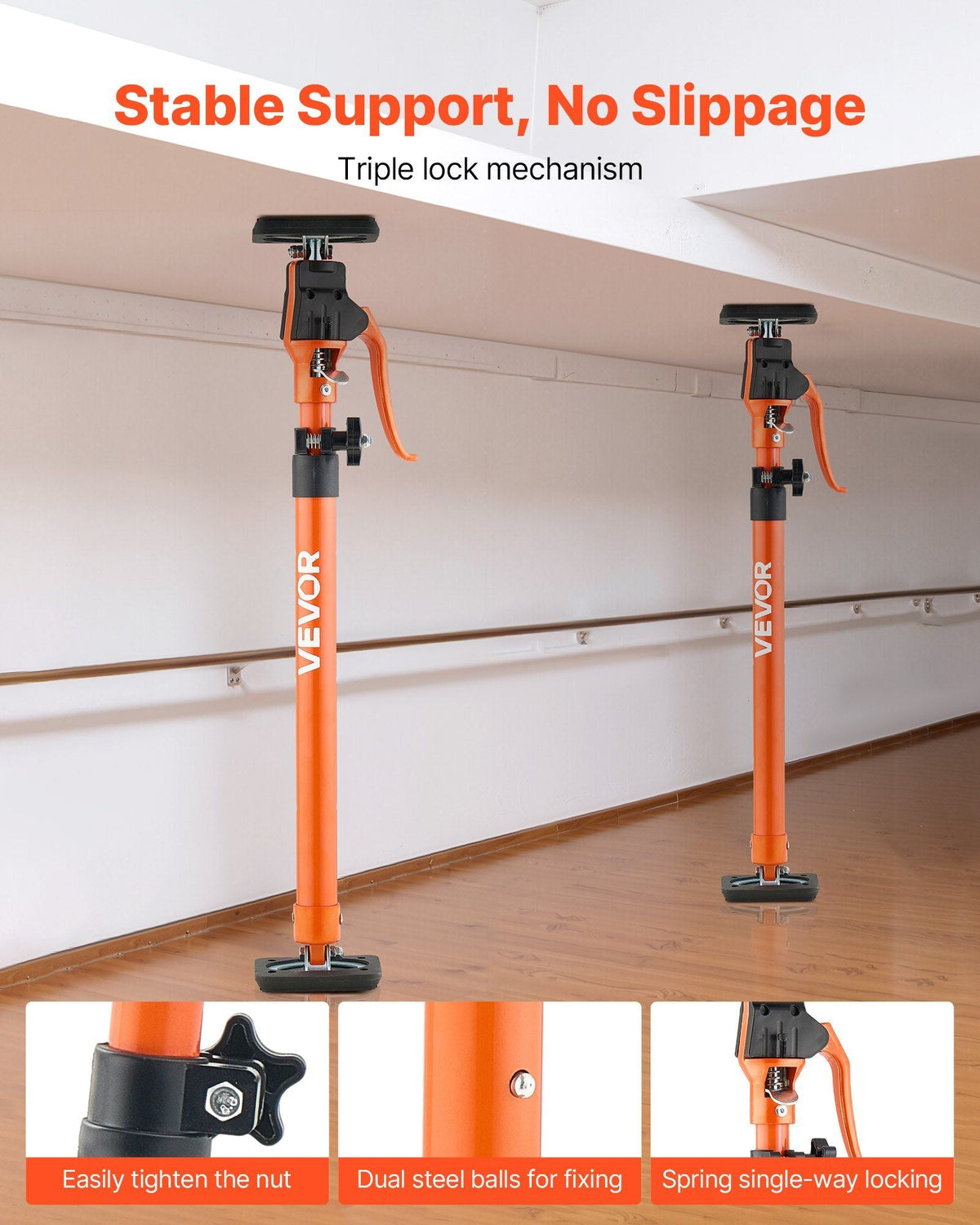 Cabinet Jack Support Pole, 2-Pack, 25.4-45.3 Inch Steel Telescopic Quick Support Rod, Adjustable 3rd Hand System up to 220 lbs Capacity for Installing Cabinets, Lifting Drywall, Cargo Bars