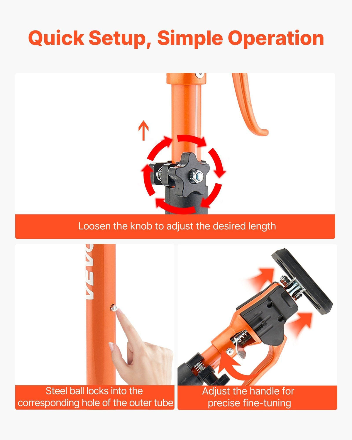 Cabinet Jack Support Pole, 2-Pack, 25.4-45.3 Inch Steel Telescopic Quick Support Rod, Adjustable 3rd Hand System up to 220 lbs Capacity for Installing Cabinets, Lifting Drywall, Cargo Bars