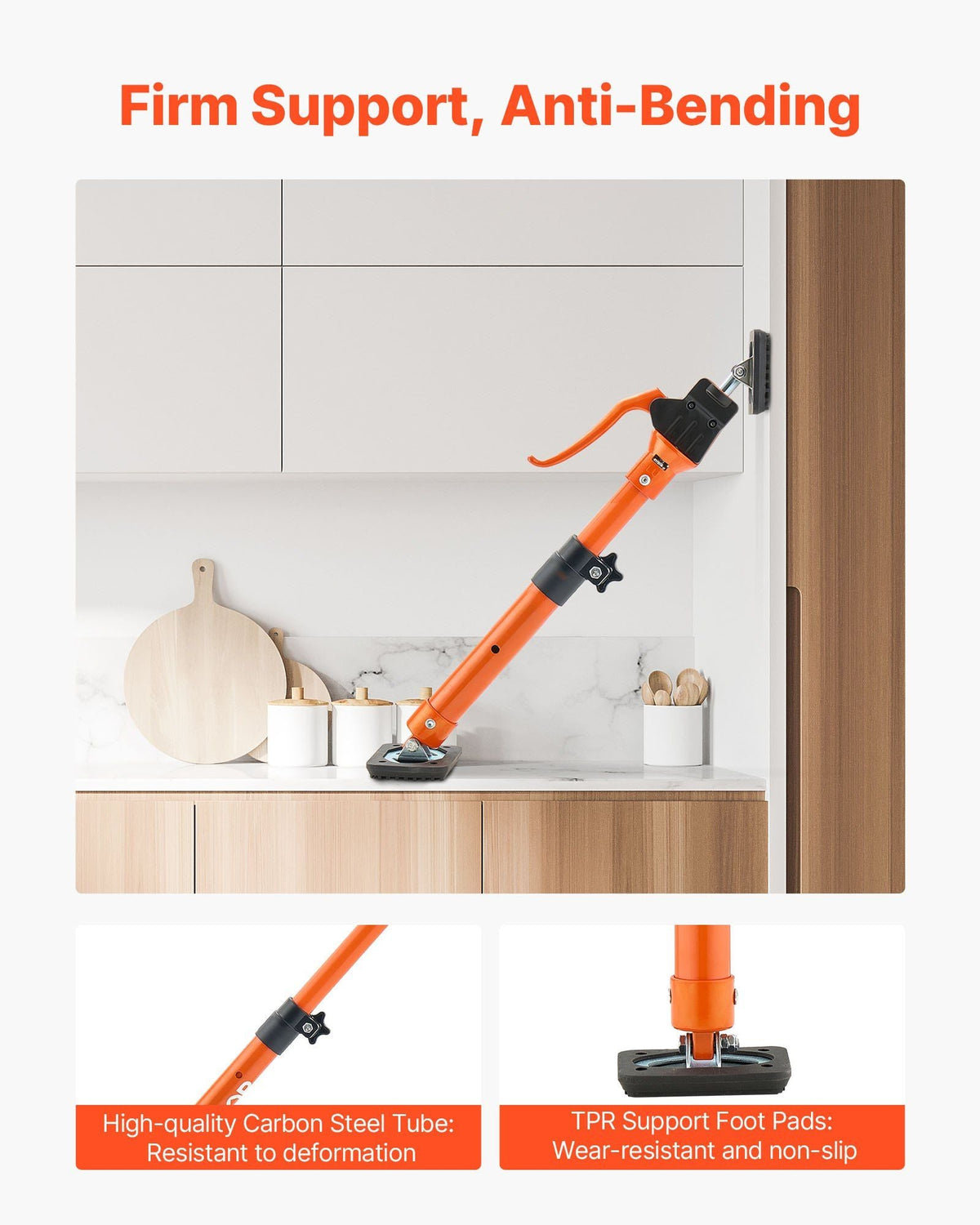 Cabinet Jack Support Pole, 2-Pack, 25.4-45.3 Inch Steel Telescopic Quick Support Rod, Adjustable 3rd Hand System up to 220 lbs Capacity for Installing Cabinets, Lifting Drywall, Cargo Bars