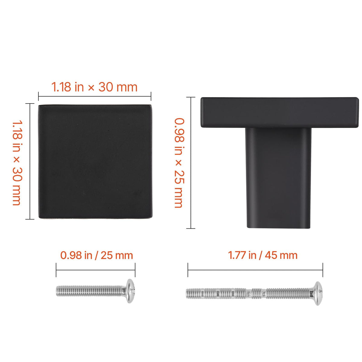 Cabinet Knobs, 10 Pack, 1.18 Inch Black Zinc Alloy Drawer Pulls & Door Handles, Square Kitchen Solid Knobs Dresser Handles, Cupboard Hardware with Screws for Bathroom Closet Cabinets Drawers