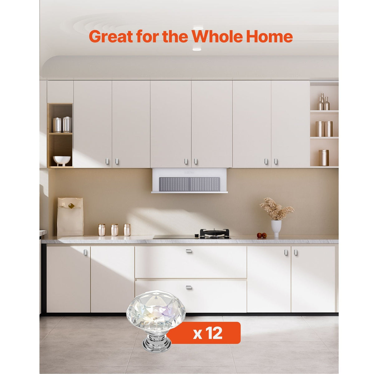 Cabinet Knobs, 12 Pack, 1.22 Inch Acrylic & Zinc Alloy Drawer Pulls Door Handles, Diamond Kitchen Solid Knobs Dresser Handles, Cupboard Hardware with Screws for Bathroom Closet Cabinets Drawers