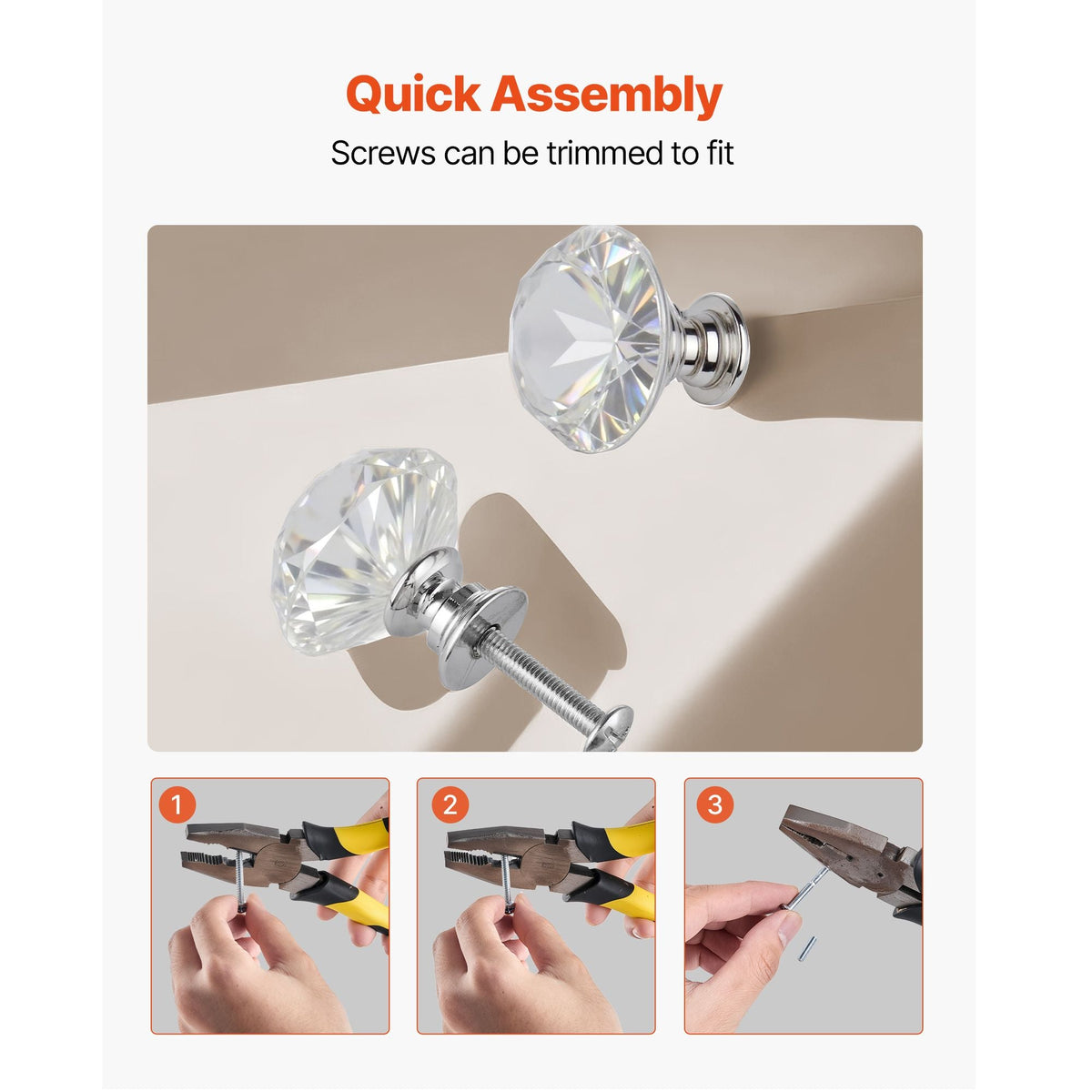 Cabinet Knobs, 12 Pack, 1.22 Inch Acrylic & Zinc Alloy Drawer Pulls Door Handles, Diamond Kitchen Solid Knobs Dresser Handles, Cupboard Hardware with Screws for Bathroom Closet Cabinets Drawers