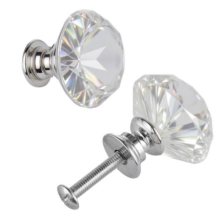 Cabinet Knobs, 12 Pack, 1.22 Inch Acrylic & Zinc Alloy Drawer Pulls Door Handles, Diamond Kitchen Solid Knobs Dresser Handles, Cupboard Hardware with Screws for Bathroom Closet Cabinets Drawers