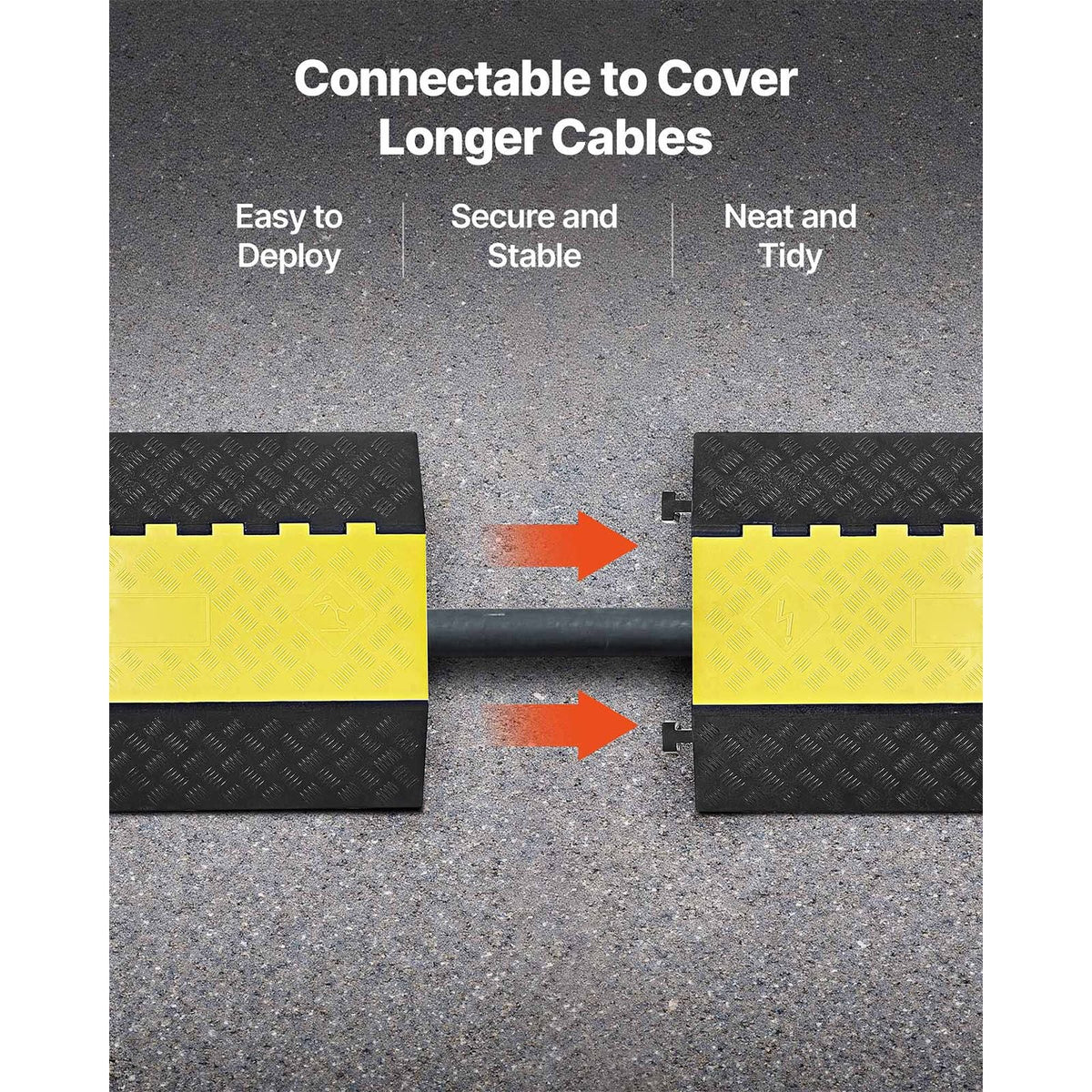 Cable Protector Ramp, 22,000 lbs/axle Capacity, 2 Channel Heavy Duty Rubber Cord Hose Wire Cover, 4 x 3 in Channel, Traffic Speed Bump with Flip-Open Top Cover, for Indoor Outdoor Use, 1 Pack