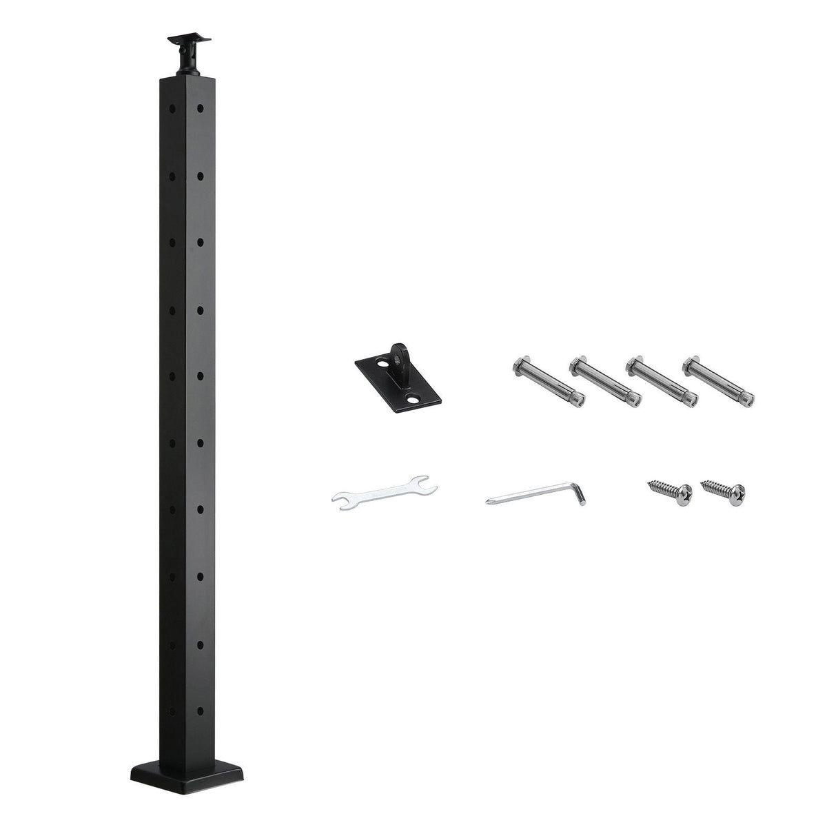 Cable Railing Post, 36x2x2 Inch Corner Railing Post, with L-Shaped Pre-Drilled Holes, Stainless Steel Cable Rail Post with Horizontal and Curved Bracket, 1-Pack, Black, 1JZLGZXHS914ZPBNY001V0
