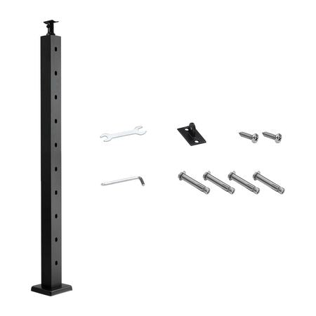Cable Railing Post, 36x2x2 Inch Stair Railing Post, with Pre-Drilled 30° Angled Holes, Stainless Steel Cable Rail Post with Horizontal and Curved Bracket, 1-Pack, Black, 1JZLGZXHS914YIVIS001V0
