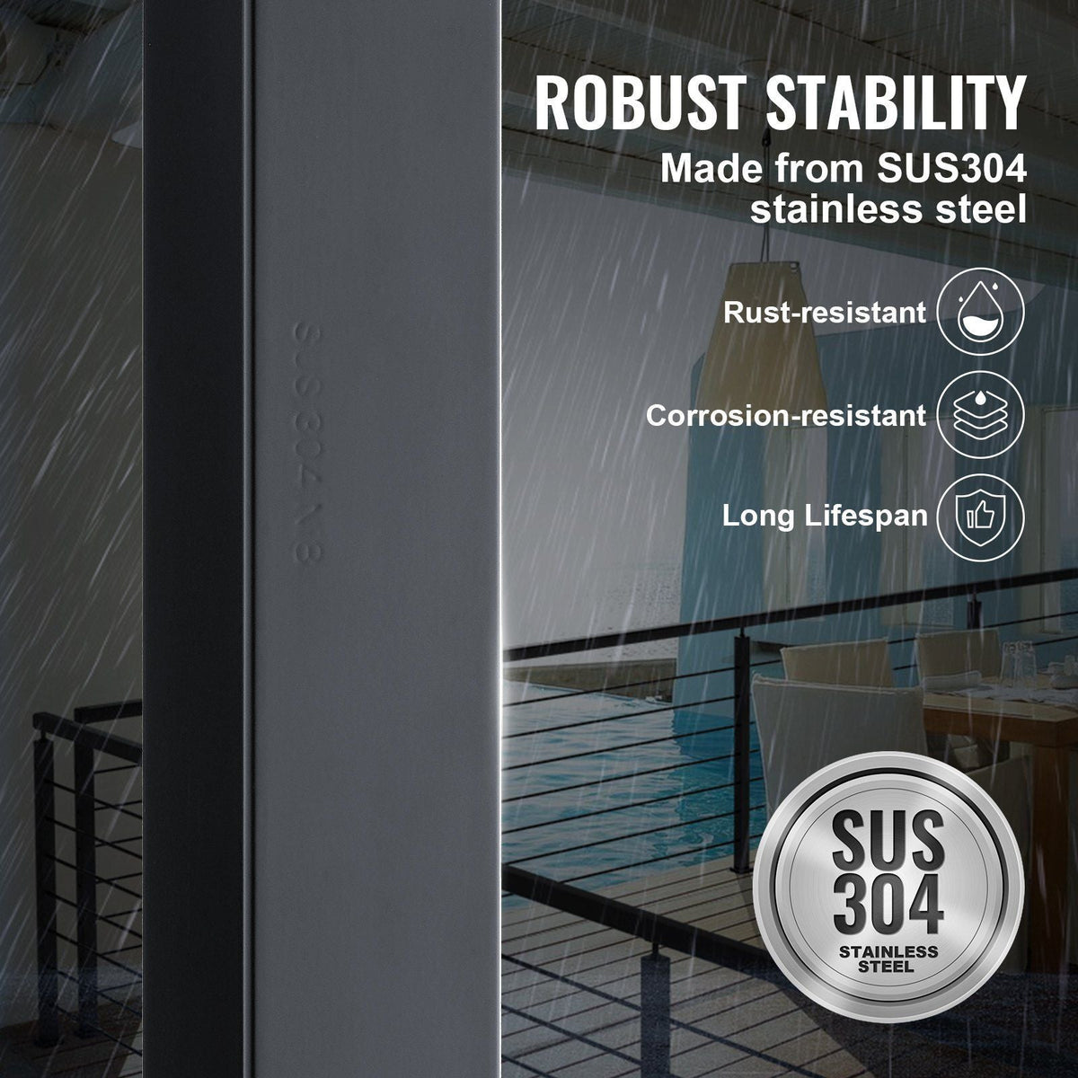 Cable Railing Post, 42" x 2" x 2" Steel Level Deck Railing Post Without Holes, SUS304 Stainless Steel Cable Rail Post, Stair Handrail Post with Horizontal and Curved Bracket, 1-Pack, Black