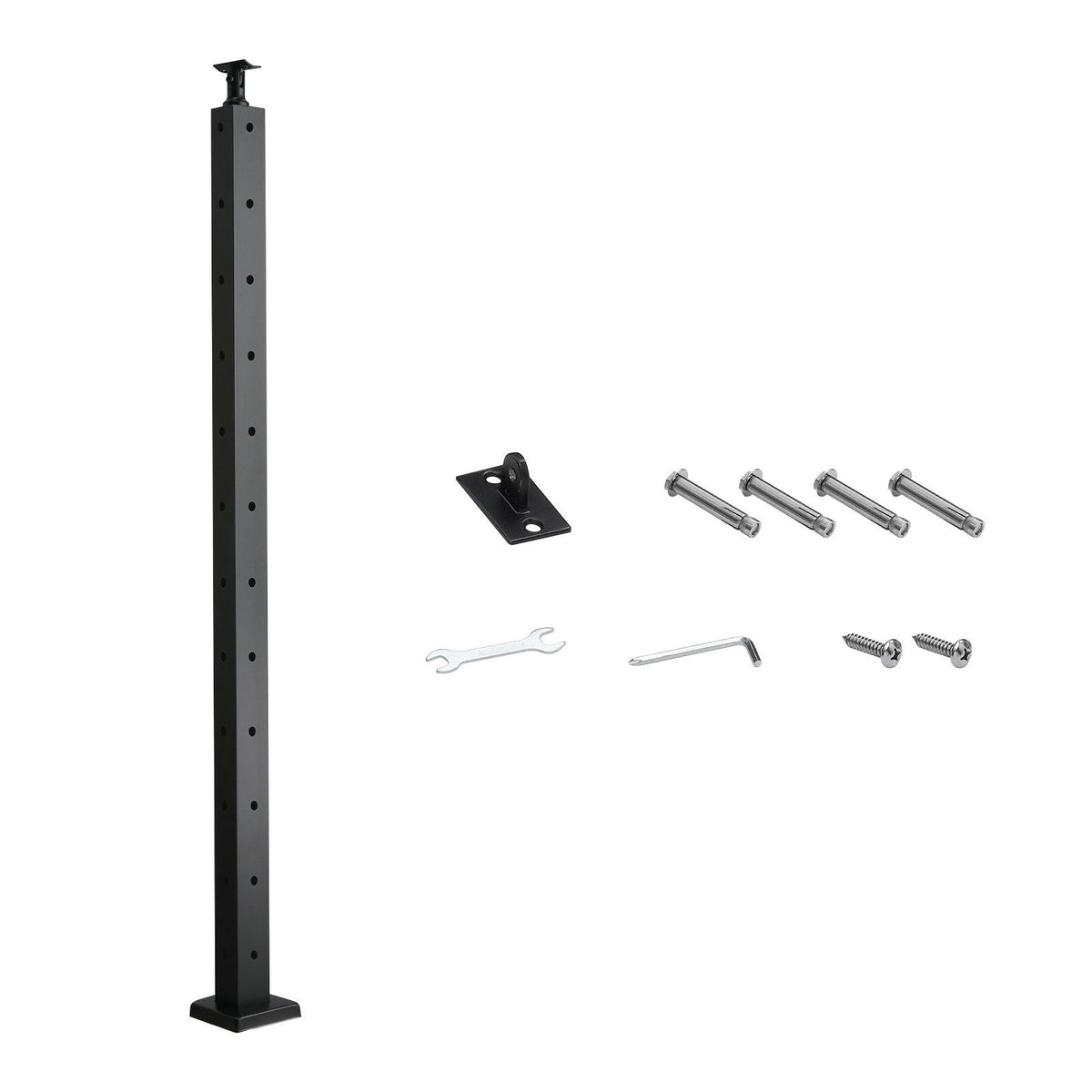 Cable Railing Post, 42x1x2 Inch Corner Railing Post, with L-Shaped Pre-Drilled Holes, Stainless Steel Cable Rail Post with Horizontal and Curved Bracket, 1-Pack, Black, 1JZLGZXHS10607YXO001V0
