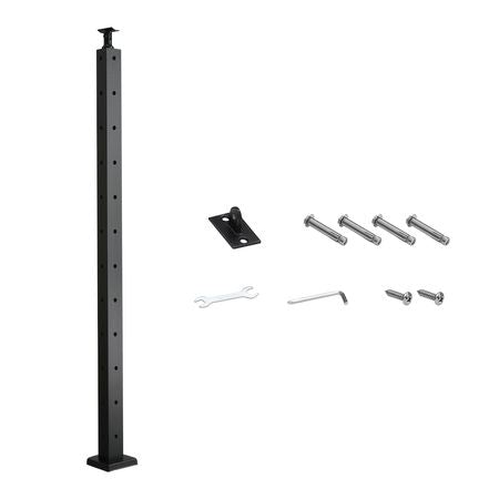 Cable Railing Post, 42x1x2 Inch Corner Railing Post, with L-Shaped Pre-Drilled Holes, Stainless Steel Cable Rail Post with Horizontal and Curved Bracket, 1-Pack, Black, 1JZLGZXHS10607YXO001V0