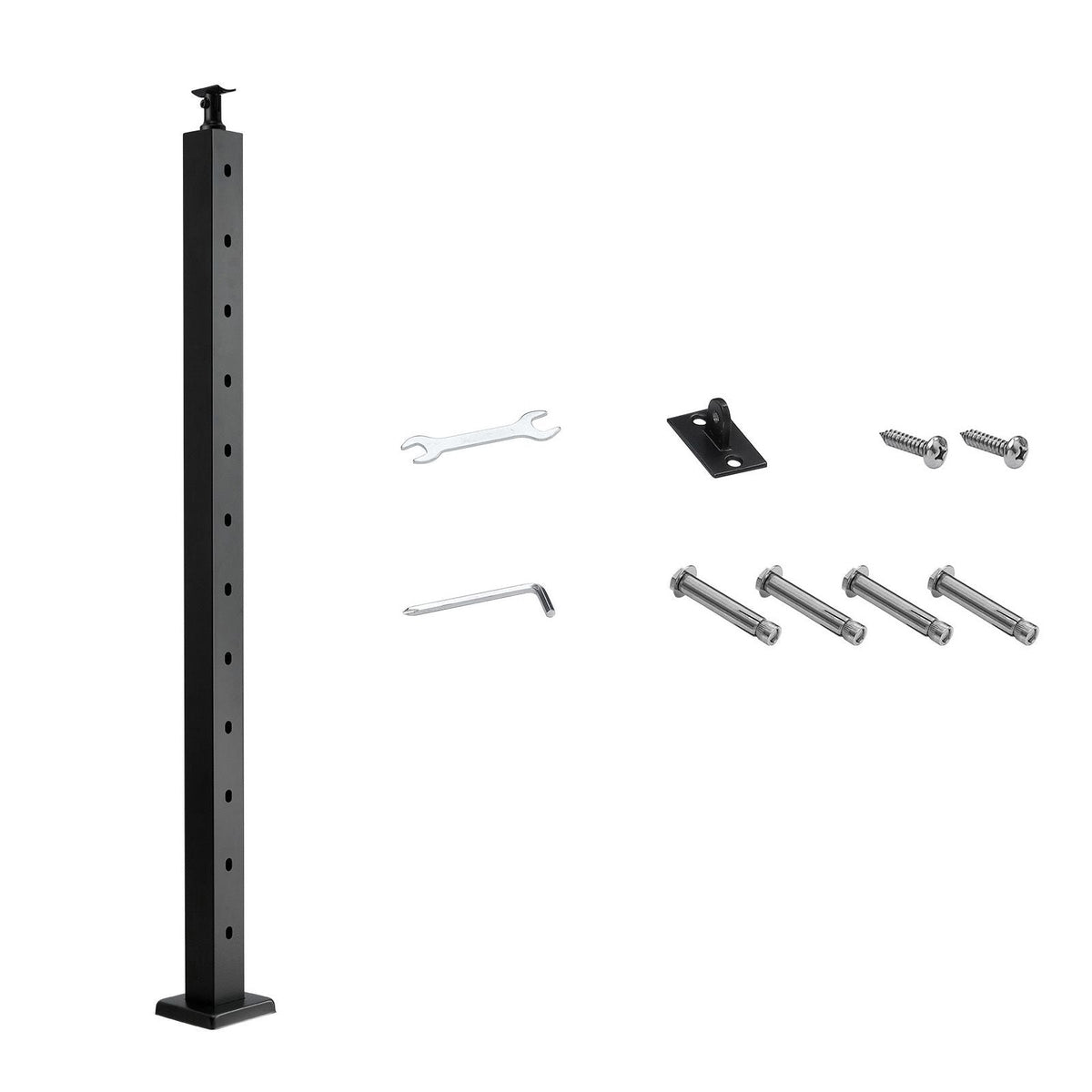 Cable Railing Post, 42x1x2 Inch Stair Railing Post, with Pre-Drilled 30° Angled Holes, Stainless Steel Cable Rail Post with Horizontal and Curved Bracket, 1-Pack, Black, 1JZLGZXHS106VRA3X001V0