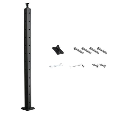 Cable Railing Post, 42x2x2 Inch Corner Railing Post, with L-Shaped Pre-Drilled Holes, Stainless Steel Cable Rail Post with Horizontal and Curved Bracket, 1-Pack, Black, 1JZLGZXHS1065S1EW001V0