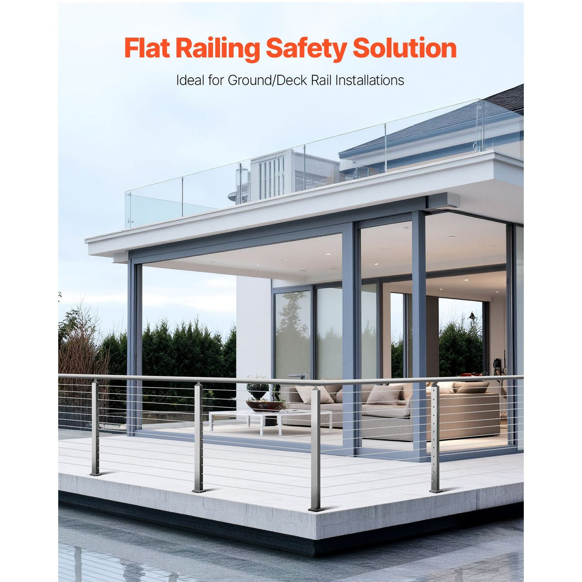 Cable Railing Post, 42x2x2 Inch Level Deck Stair Posts, 1-Pack Stainless Steel Cable Handrail Post, Pre-Drilled Pickets with Mounting Bracket Stair Railing Kit, Silver, 1JZLGZXYS1061EF8W001V0