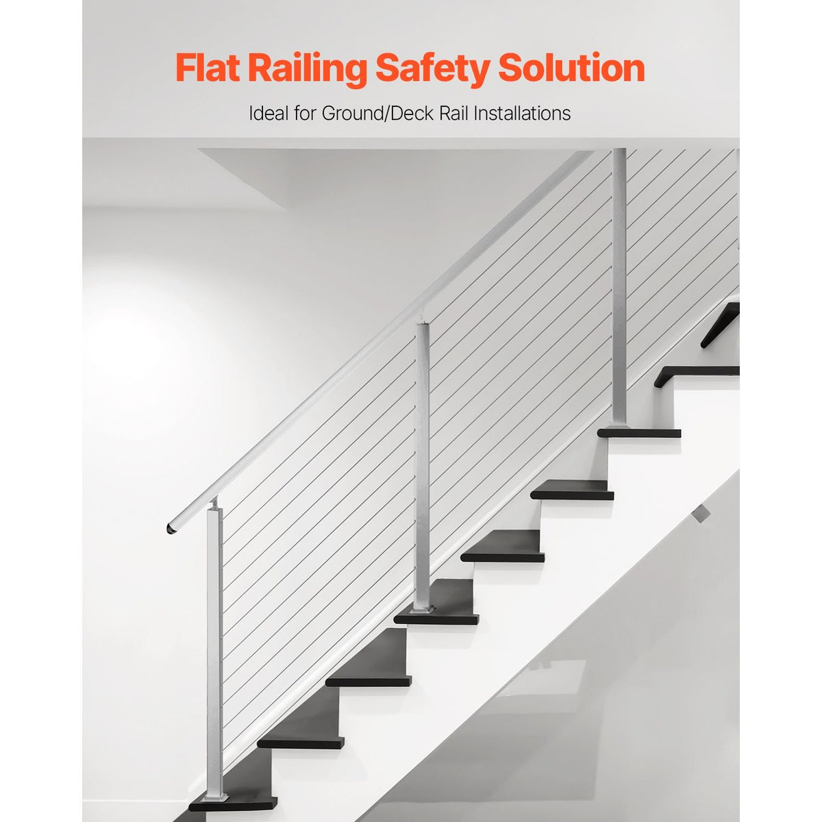Cable Railing Post, 42x2x2 Inch Stair Railing Post, with Pre-Drilled 30° Angled Holes, Stainless Steel Cable Rail Post with Horizontal and Curved Bracket, 1-Pack, Silver, 1JZLGZXYS1062TLWC001V0
