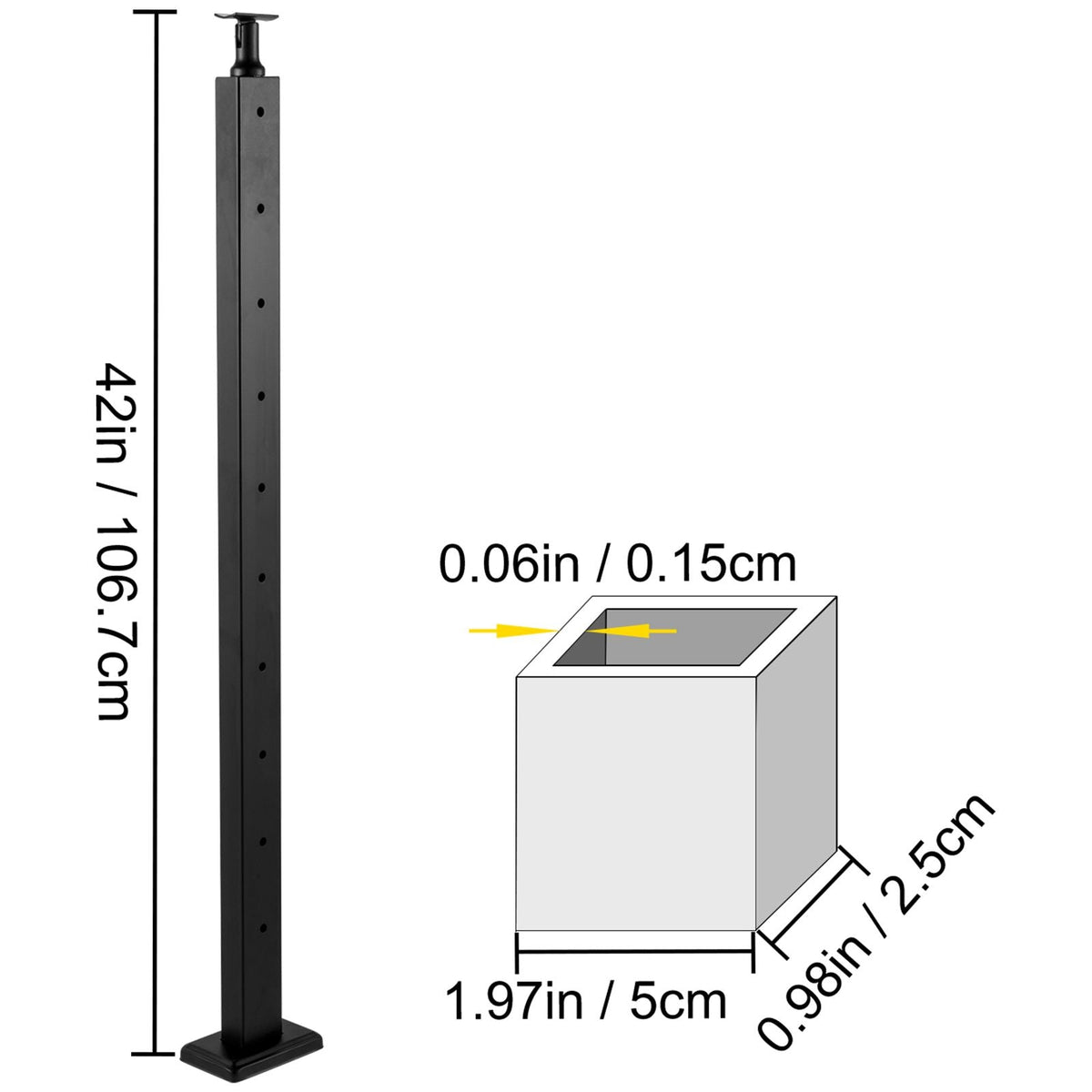 Cable Railing Post Level Deck Stair Post 106.7 x 2.5 x 5 cm Cable Handrail Post Stainless Steel Brushed Finishing Deck Railing Pre-Drilled Pickets with Mounting Bracket LGZH106.72.55CQ93V0