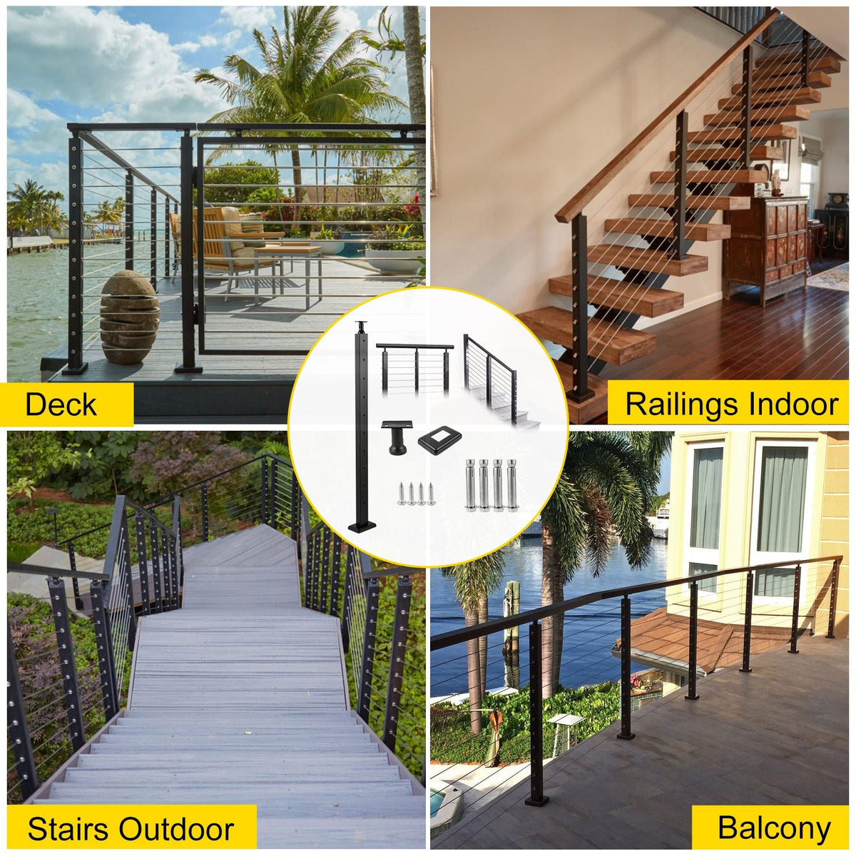 Cable Railing Post Level Deck Stair Post 106.7 x 2.5 x 5 cm Cable Handrail Post Stainless Steel Brushed Finishing Deck Railing Pre-Drilled Pickets with Mounting Bracket LGZH106.72.55CQ93V0