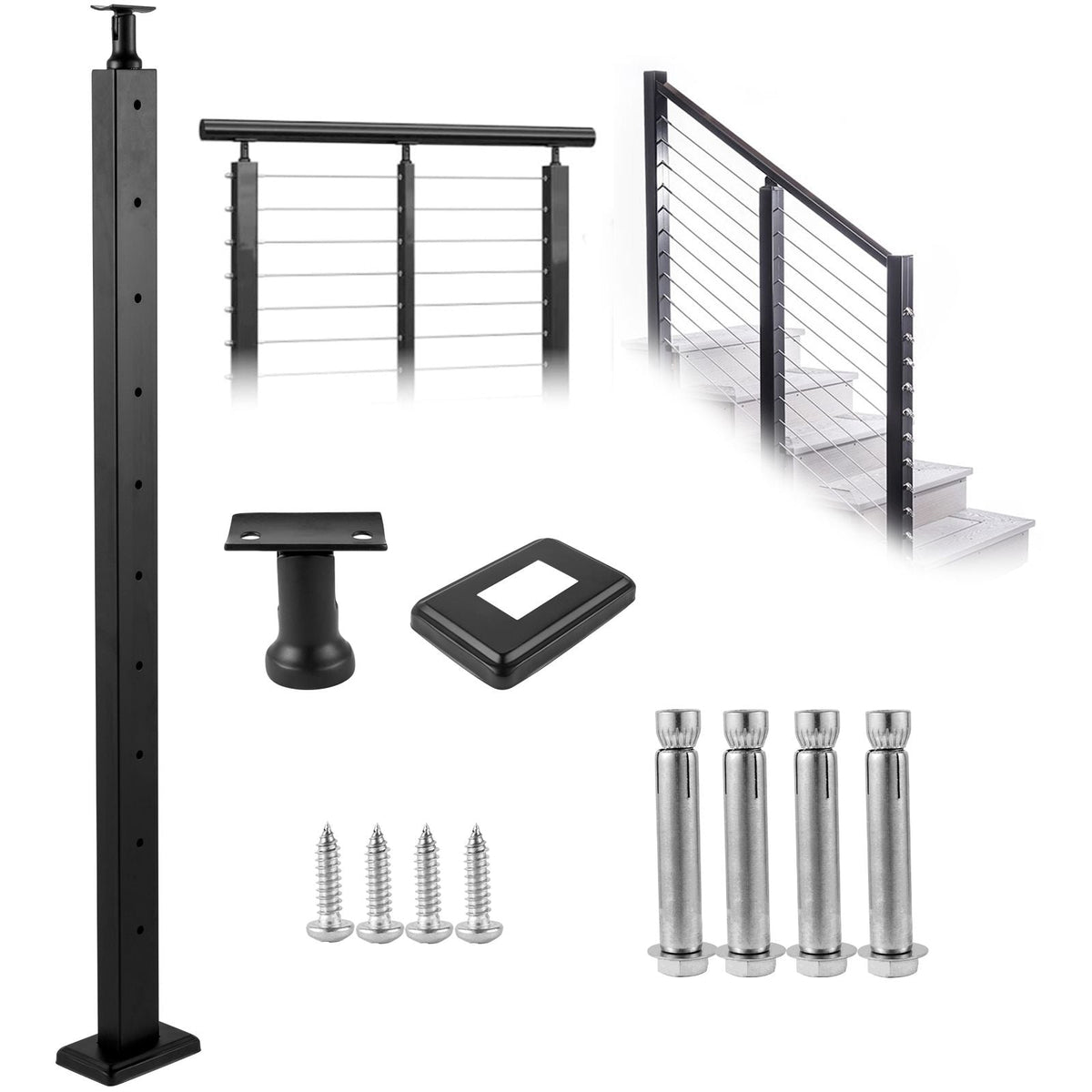 Cable Railing Post Level Deck Stair Post 106.7 x 2.5 x 5 cm Cable Handrail Post Stainless Steel Brushed Finishing Deck Railing Pre-Drilled Pickets with Mounting Bracket LGZH106.72.55CQ93V0