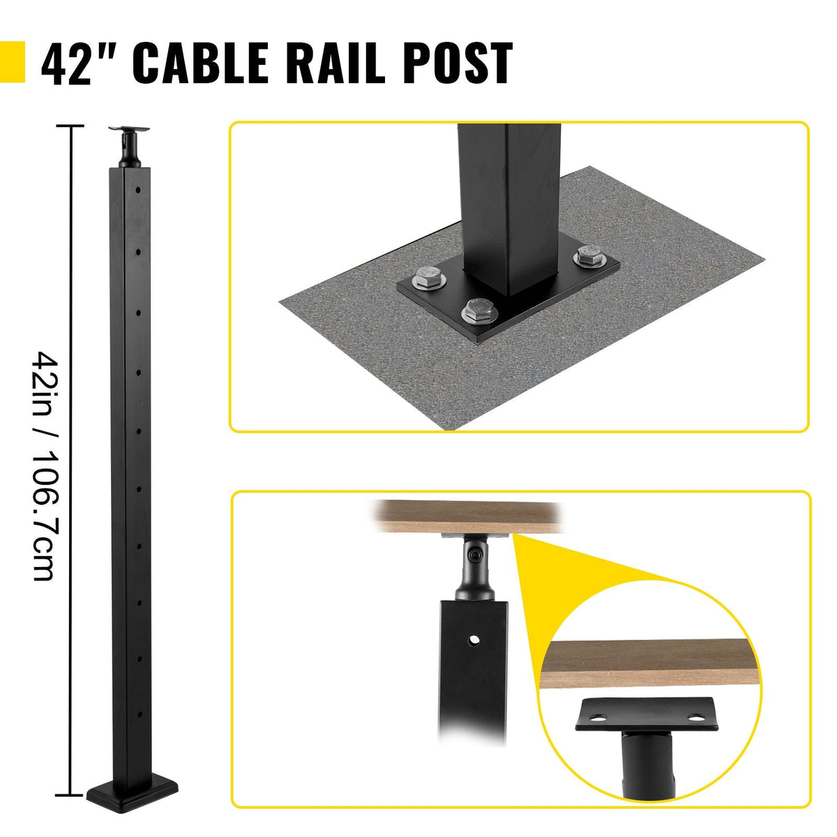Cable Railing Post Level Deck Stair Post 106.7 x 2.5 x 5 cm Cable Handrail Post Stainless Steel Brushed Finishing Deck Railing Pre-Drilled Pickets with Mounting Bracket LGZH106.72.55CQ93V0