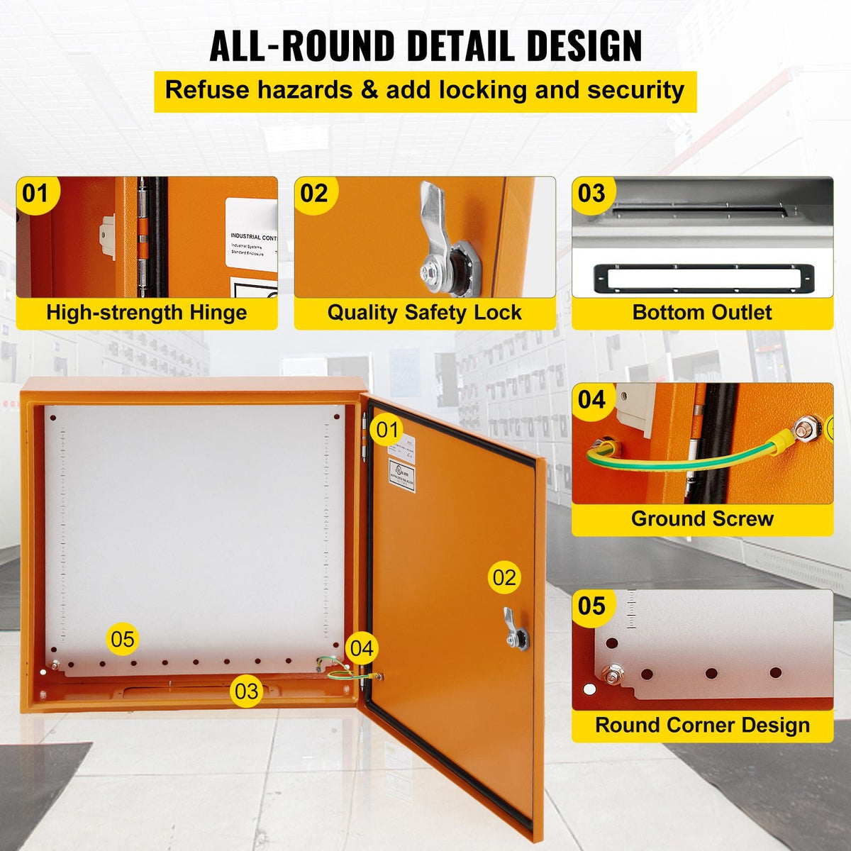 Caja eléctrica, 20.0 x 20.0 x 6.0 in, probada según los estándaresNEMA 4 para exteriores, IP65 impermeable y a prueba de polvo, caja de conexiones con bisagras de acero al carbono laminado e