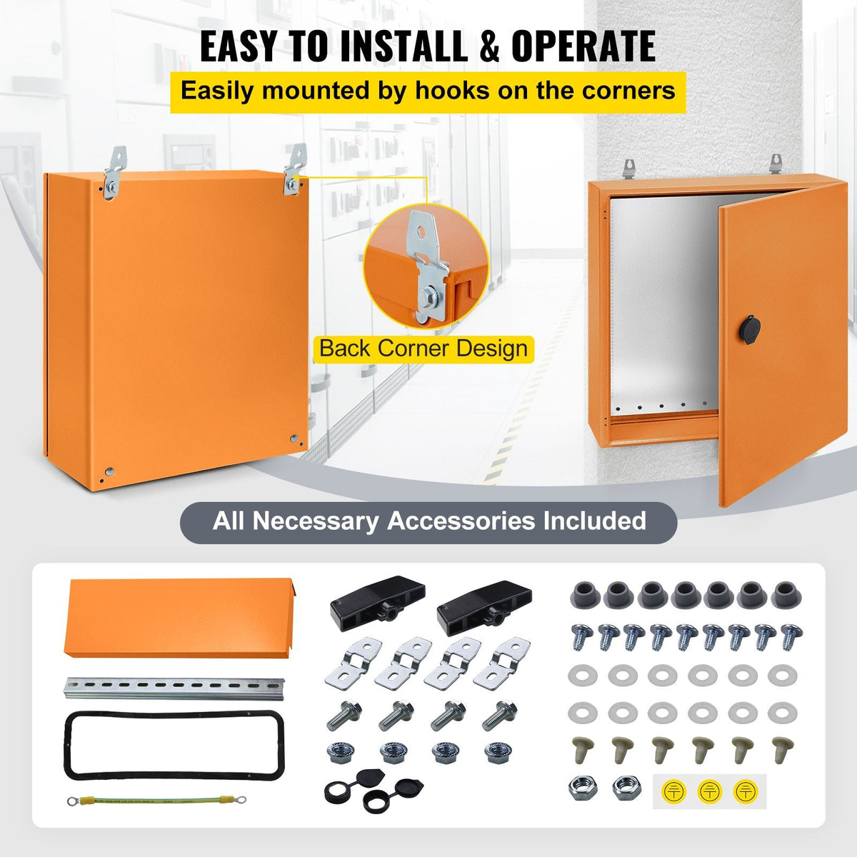 Caja eléctrica, 20.0 x 20.0 x 6.0 in, probada según los estándaresNEMA 4 para exteriores, IP65 impermeable y a prueba de polvo, caja de conexiones con bisagras de acero al carbono laminado e