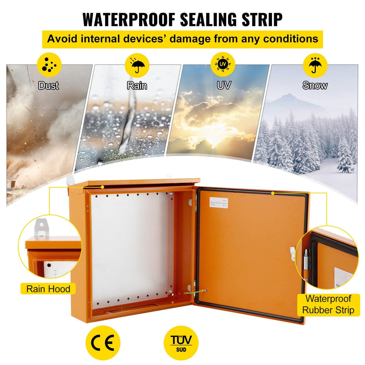 Caja eléctrica, 20.0 x 20.0 x 6.0 in, probada según los estándaresNEMA 4 para exteriores, IP65 impermeable y a prueba de polvo, caja de conexiones con bisagras de acero al carbono laminado e