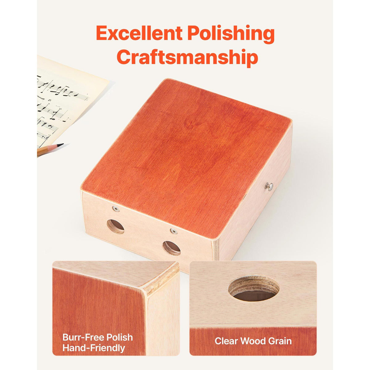 Cajon Box Drum Wood Percussion Instrument with Guitar Strings Travel Bag Strap