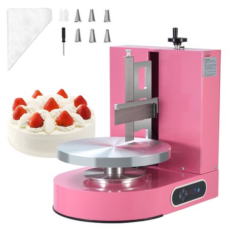 Cake Decorating Machine, Cake Cream Spreading Coating Smearing Machine, Low Noise Cake Frosting Machine, Turntable with Adjustable Scraper, for 4" to 12" Cake, 25-320RPM Rotating Speed, Pink