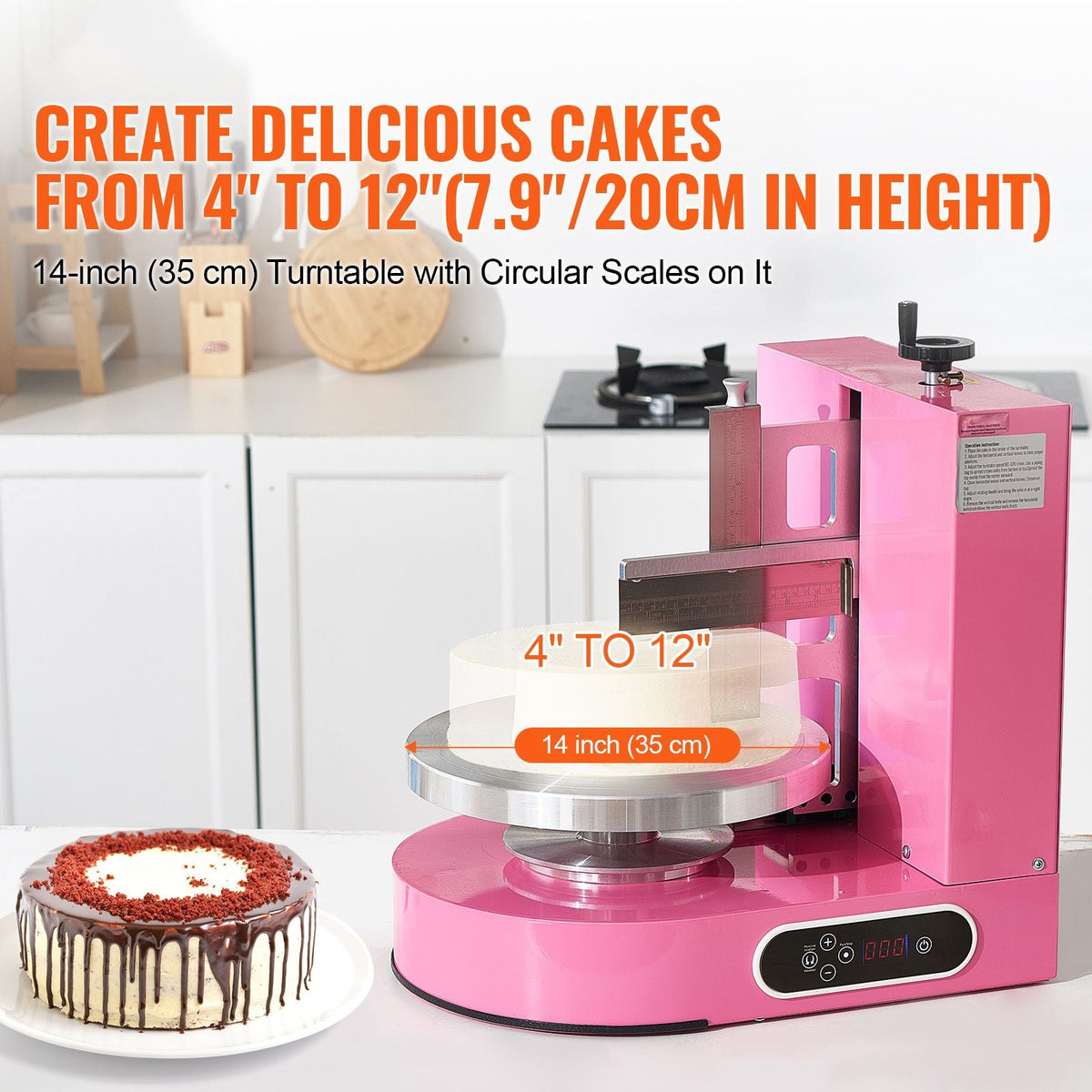 Cake Decorating Machine, Cake Cream Spreading Coating Smearing Machine, Low Noise Cake Frosting Machine, Turntable with Adjustable Scraper, for 4" to 12" Cake, 25-320RPM Rotating Speed, Pink