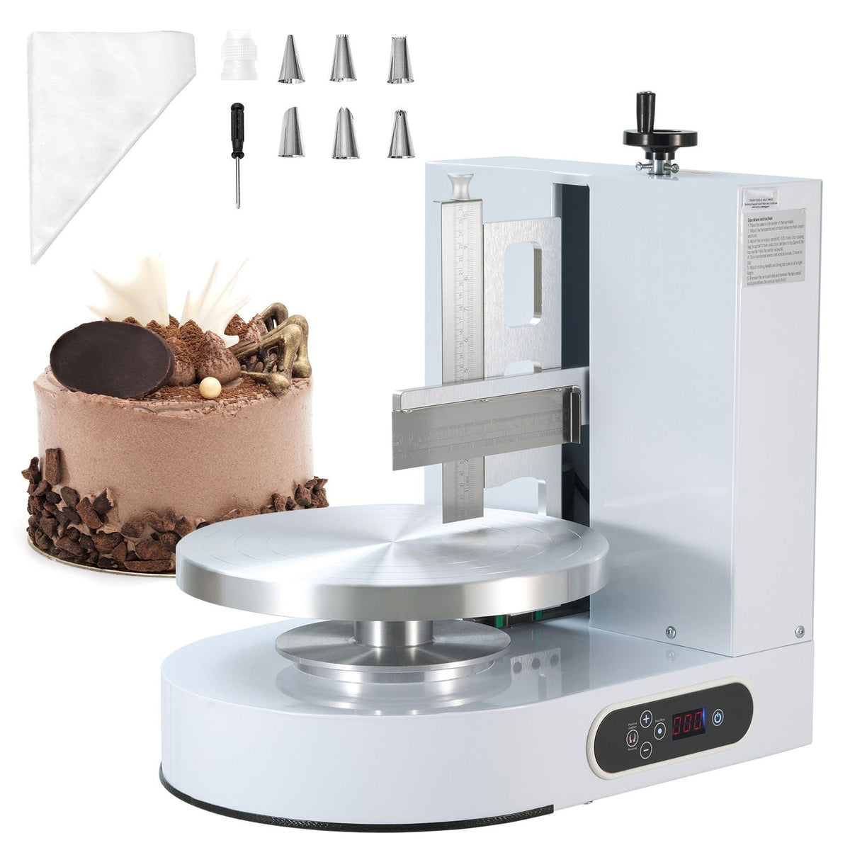 Cake Decorating Machine, Cake Cream Spreading Coating Smearing Machine, Low Noise Cake Frosting Machine, Turntable with Adjustable Scraper, for 4" to 12" Cake, 25-320RPM Rotating Speed, White