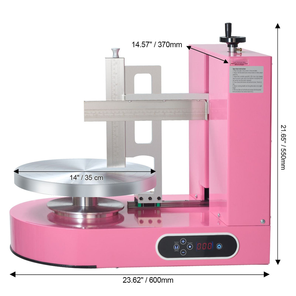Cake Decorating Machine, Cake Cream Spreading Coating Smearing Machine, Low Noise Cake Frosting Machine, Turntable with Adjustable Scraper, for 6" to 14" Cake, 25-320RPM Rotating Speed, Pink