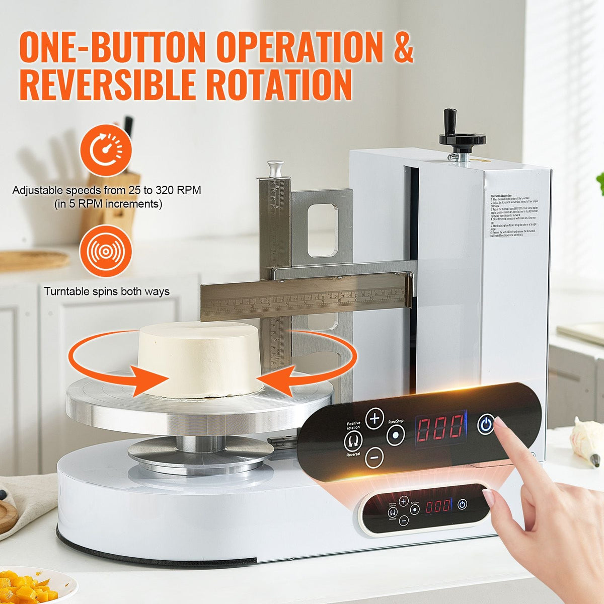 Cake Decorating Machine, Cake Cream Spreading Coating Smearing Machine, Low Noise Cake Frosting Machine, Turntable with Adjustable Scraper, for 6" to 14" Cake, 25-320RPM Rotating Speed, White
