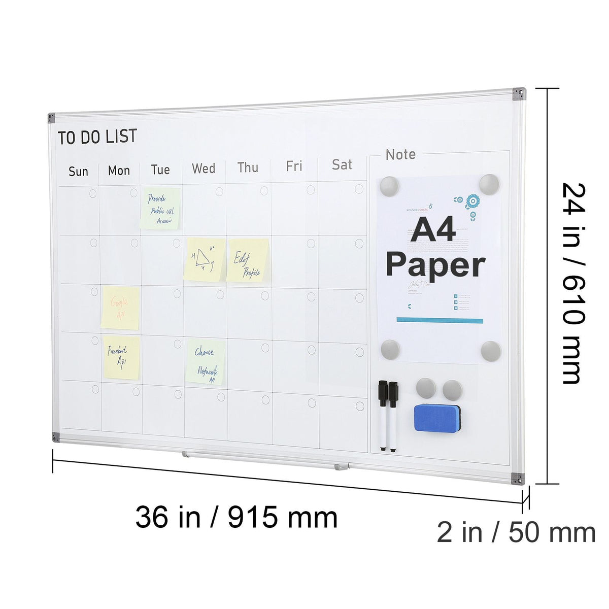 Calendar Whiteboard, 36 x 24 Inches Magnetic Dry Erase Calendar Board, Monthly Planner Whiteboard for Wall, 1 Magnetic Erase & 2 Dry Erase Marker & Movable Tray for Restaurant Office Home School