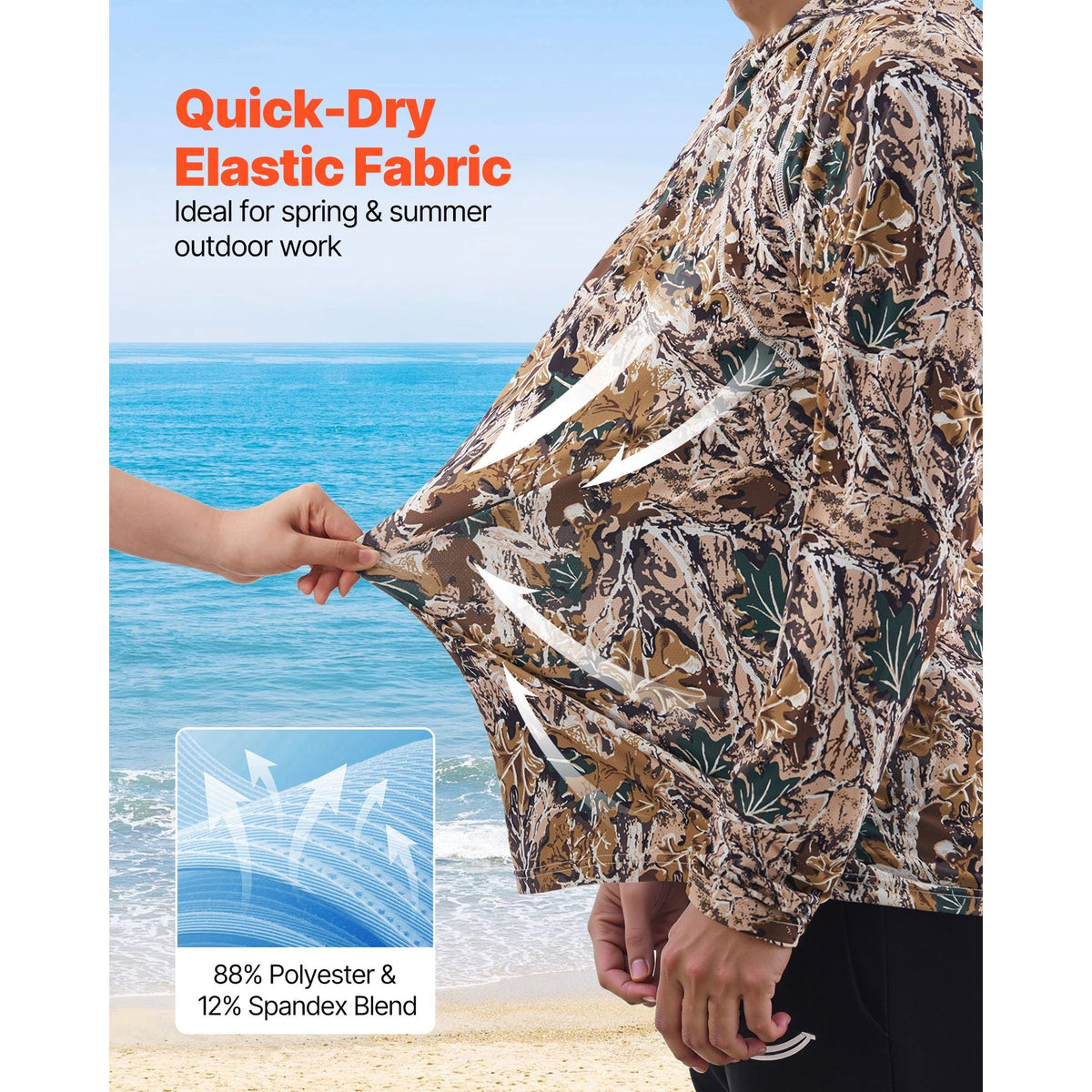 Camo Hoodie, Small Size, Men Pullover Hooded Sweatshirt, Moisture Wicking & Breathable, Quick-dry, Hiking Fishing Shirt with Hood, Long Sleeves Hunting Shirts for Spring & Summer Outdoor Work