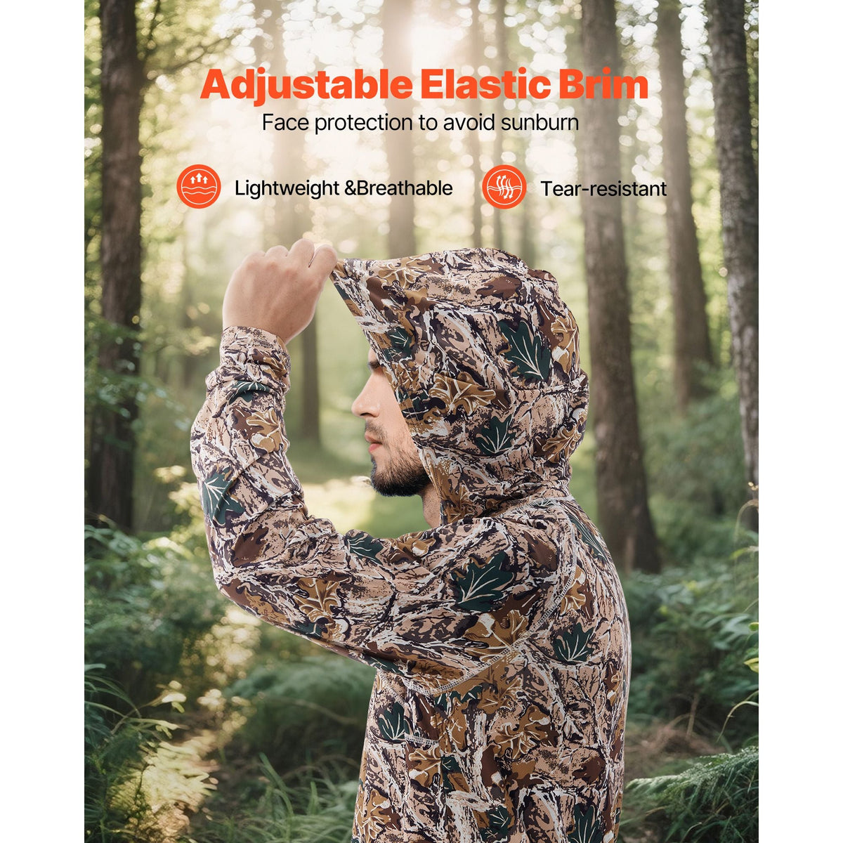 Camo Hoodie, Small Size, Men Pullover Hooded Sweatshirt, Moisture Wicking & Breathable, Quick-dry, Hiking Fishing Shirt with Hood, Long Sleeves Hunting Shirts for Spring & Summer Outdoor Work