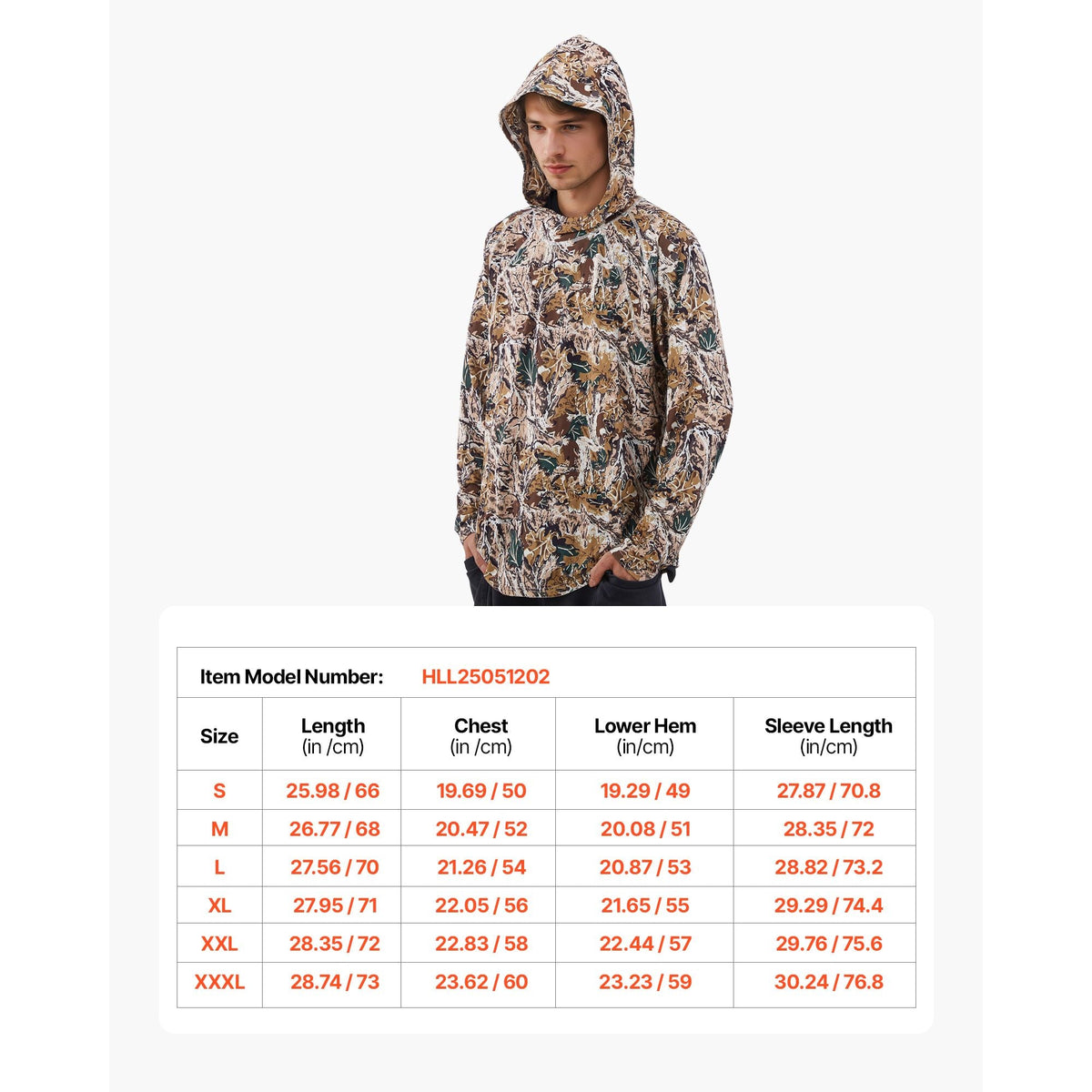 Camo Hoodie, X-Large Size, Men Pullover Hooded Sweatshirt, Moisture Wicking & Breathable, Quick-dry, Hiking Fishing Shirt with Hood, Long Sleeves Hunting Shirts for Spring & Summer Outdoor Work