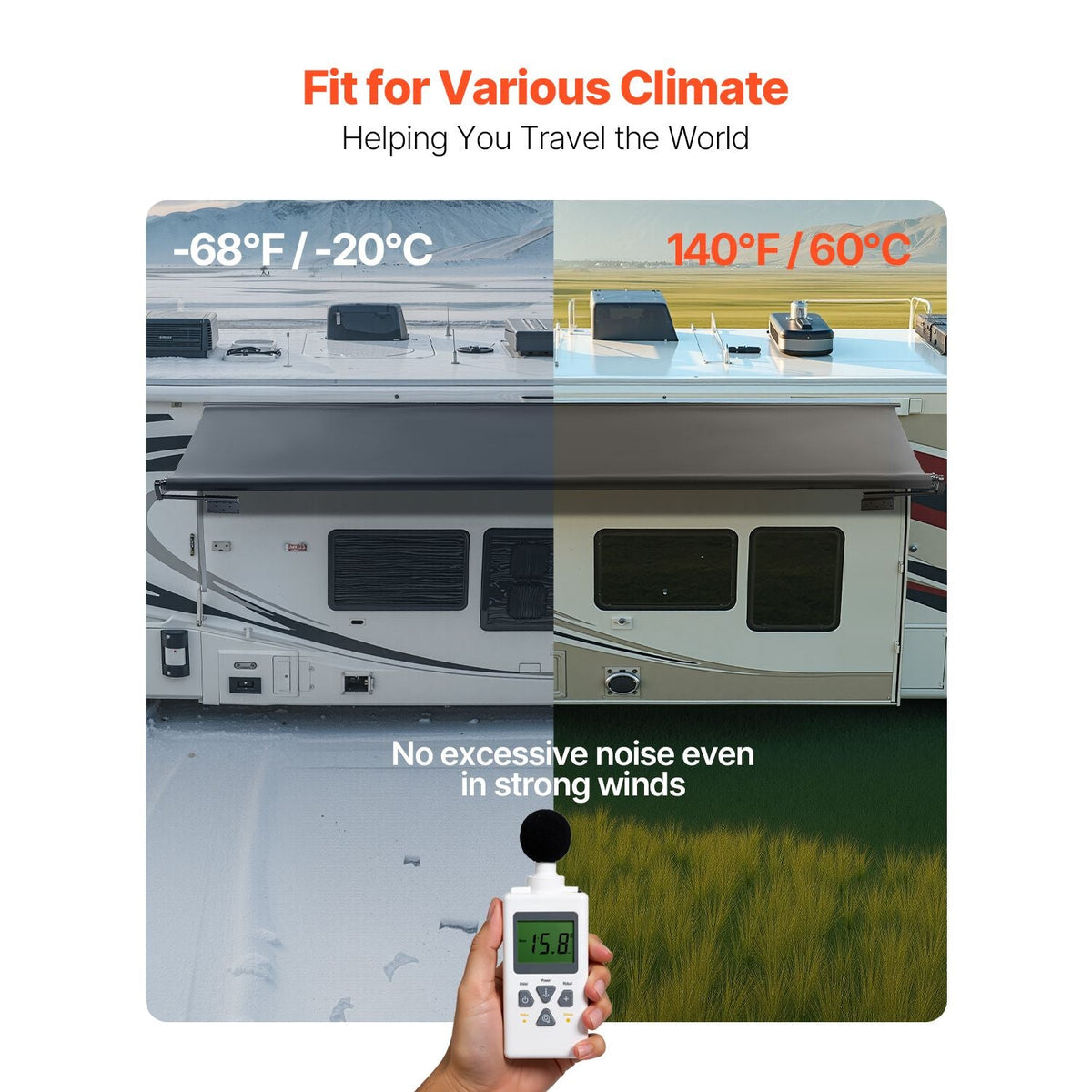Camper Awning Fabric Replacement, 1" to 13', Weatherproof Durable Slide Topper Awning with Bracket, Heavy Duty Slide Topper Awning with Stainless Steel Material, Fit for RV & Motorhome(Black)