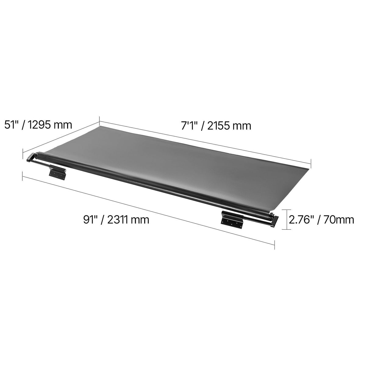 Camper Awning Fabric Replacement, 1" to 7', Weatherproof Durable Slide Topper Awning with Bracket, Heavy Duty Slide Topper Awning with Stainless Steel Material, Fit for RV & Motorhome(Black)