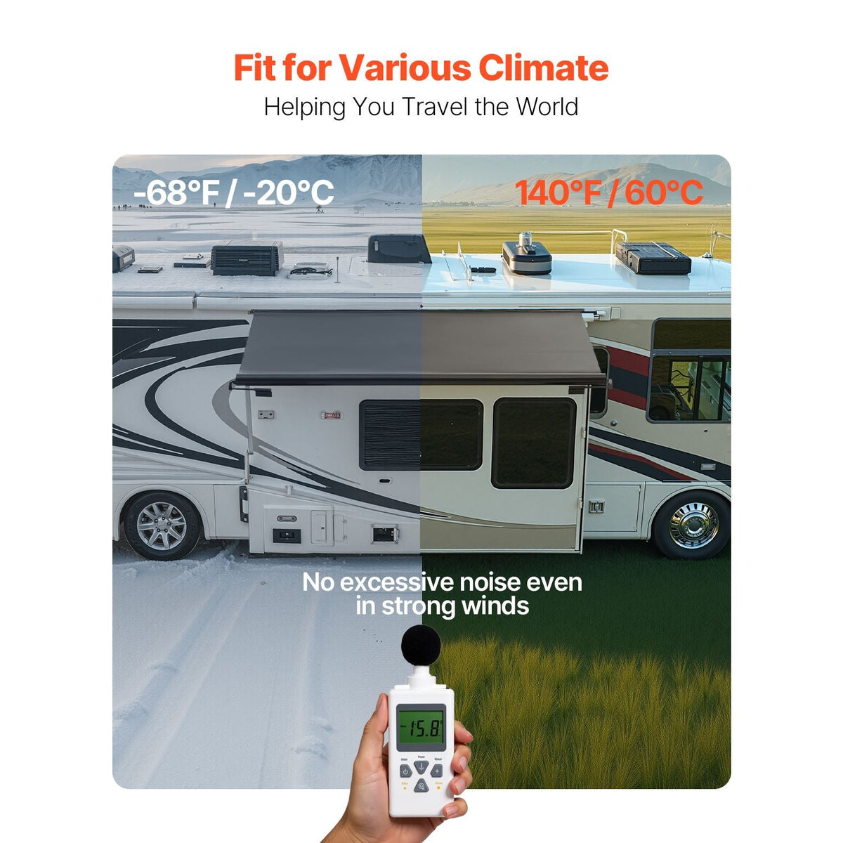 Camper Awning Fabric Replacement, 1" to 7', Weatherproof Durable Slide Topper Awning with Bracket, Heavy Duty Slide Topper Awning with Stainless Steel Material, Fit for RV & Motorhome(Black)
