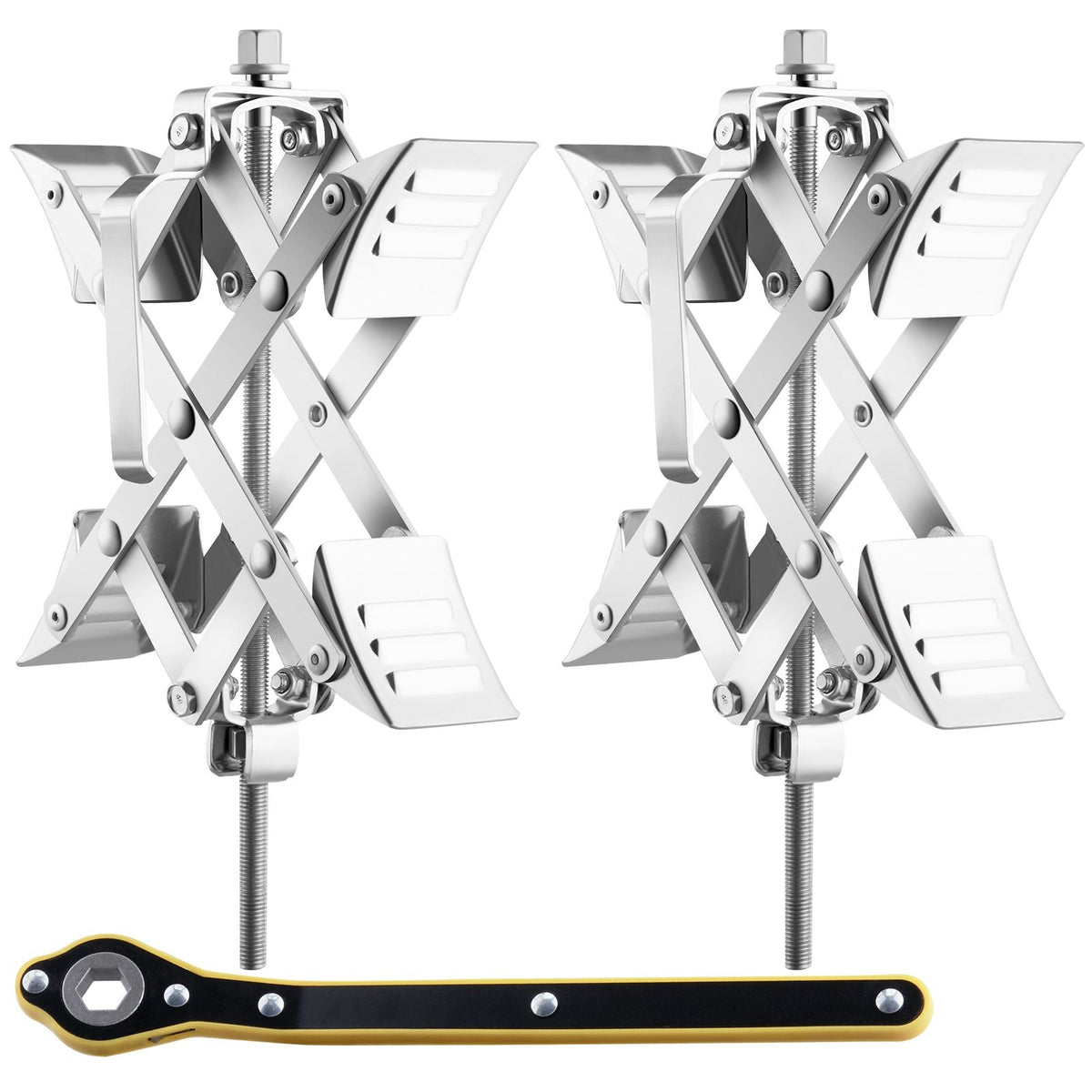 Camper Wheel Chock Stabilizer, X-shaped RV Stabilizer Wheel Chock, Fit for 1.5" to 10" Tire Space, 2 Sets of Wheel Chocks with Ratchet Wrench and Storage Bag for Campers Travel Trailers Trucks