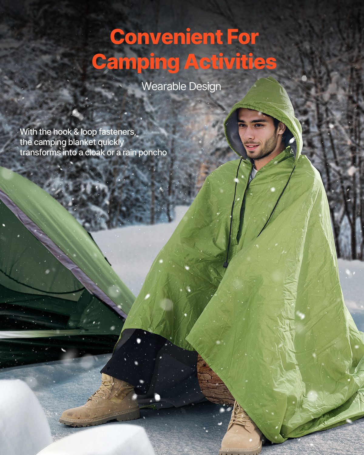 Camping Blanket, Large Warm Wearable Stadium Blanket, Waterproof & Windproof, Polyester Fleece, Flame Retardant, Great for Outdoors, Picnics, Hiking, Sports Events, Travel, 79" x 59", Army Green