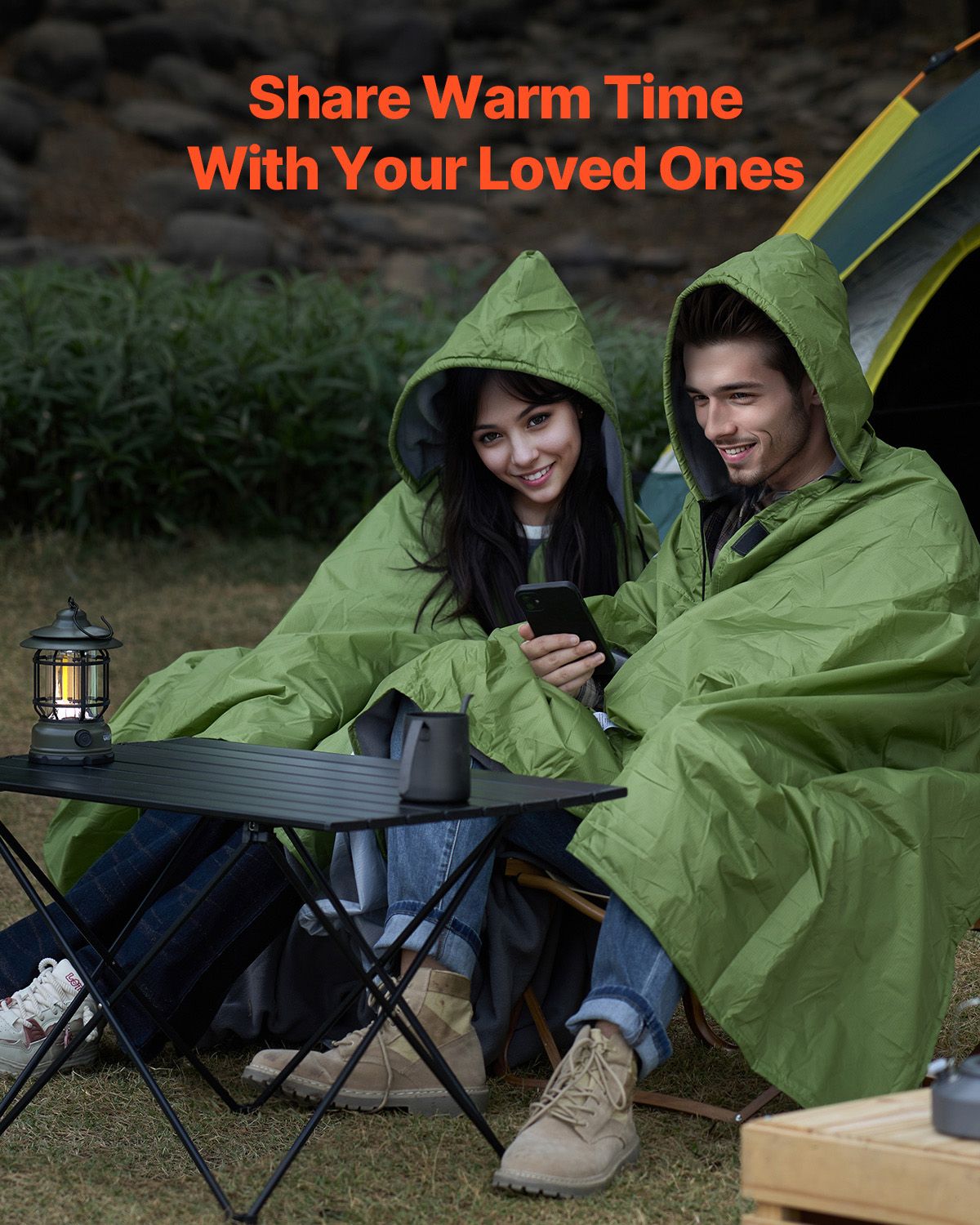 Camping Blanket, Large Warm Wearable Stadium Blanket, Waterproof & Windproof, Polyester Fleece, Flame Retardant, Great for Outdoors, Picnics, Hiking, Sports Events, Travel, 79" x 59", Army Green