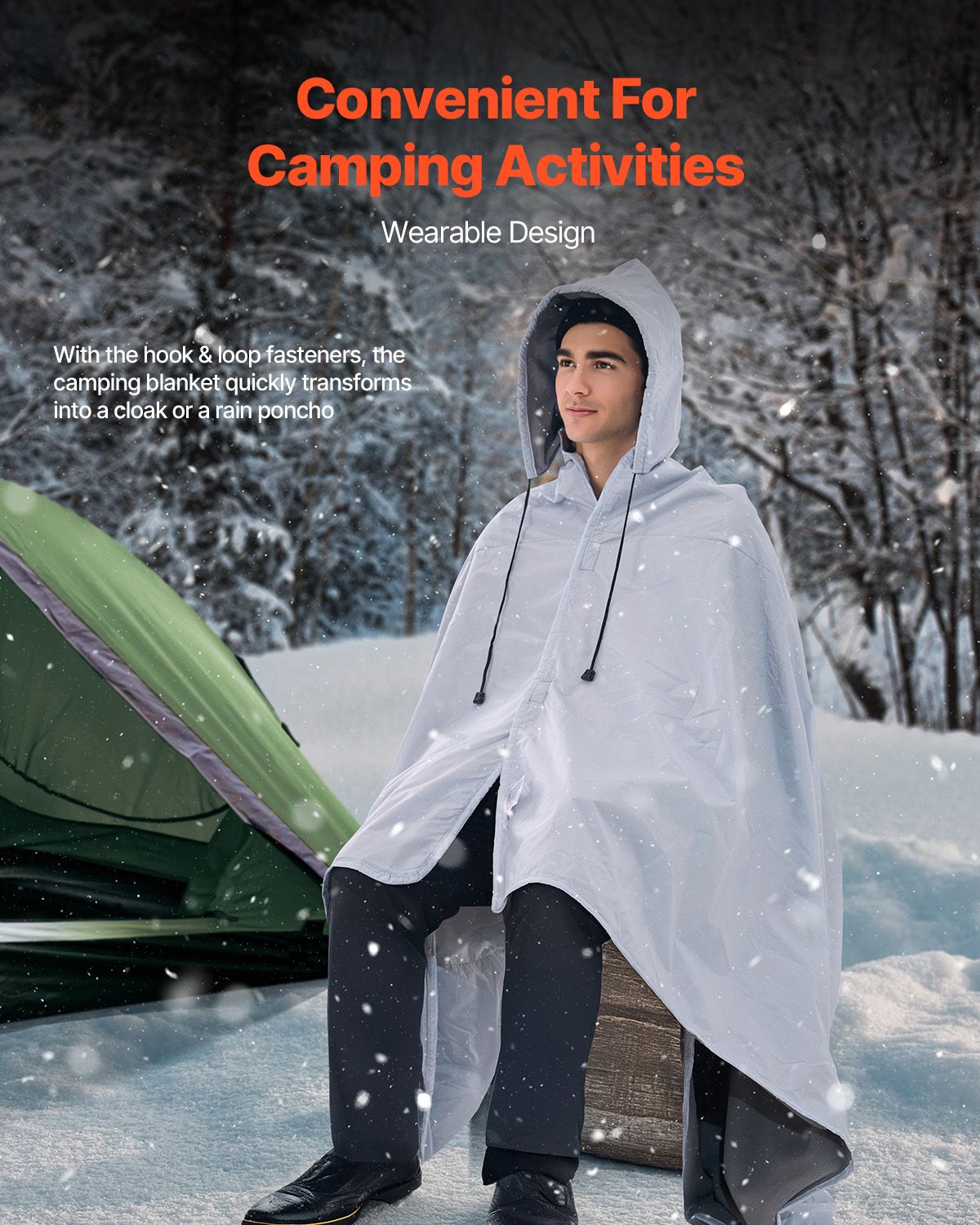 Camping Blanket, Large Warm Wearable Stadium Blanket, Waterproof & Windproof, Polyester Fleece, Flame Retardant, Great for Outdoors, Picnics, Hiking, Sports Events, Travel, 79" x 59", Light Grey