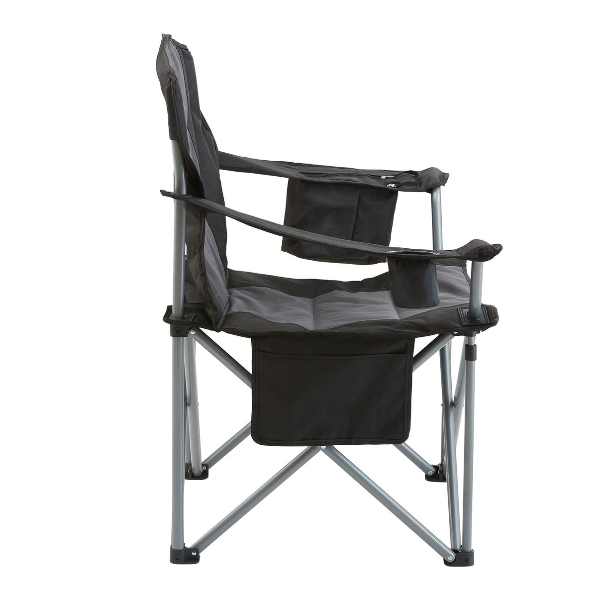 Camping Folding Chair for Adults, Portable Heavy Duty Outdoor Quad Lumbar Back Padded Arm Chairs with Side Pockets, Cup Holder and Cooler Bag for Beach, Lawn, Picnic, Fishing, Backpacking, Black