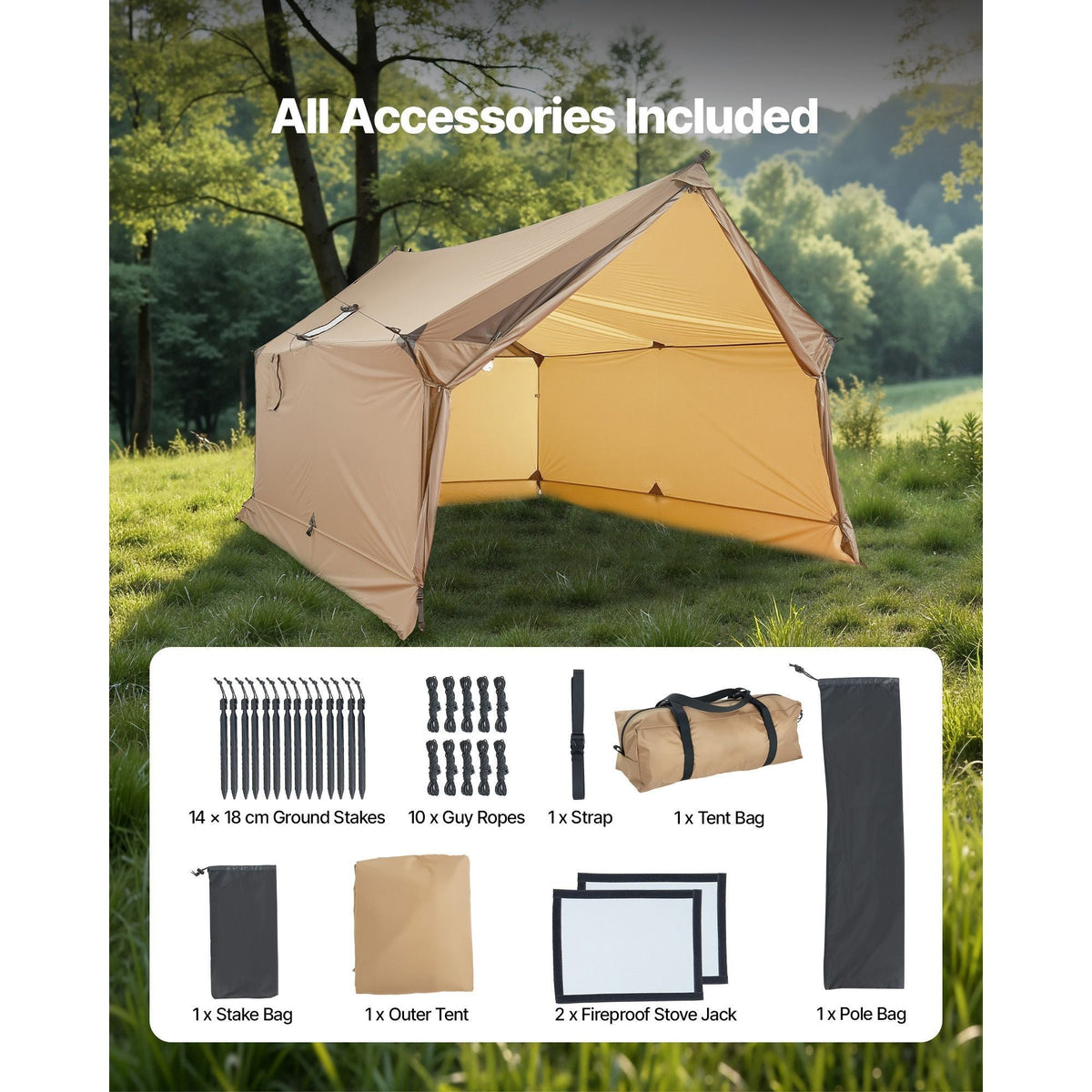 Camping Hot Tent, 2 Persons Cabin Hot Tent with Stove Jack, Waterproof Winter Tents Shelters with Vents, Lightweight & Portable 4 Season Tents for Hiking Fishing Hunting Backpacking